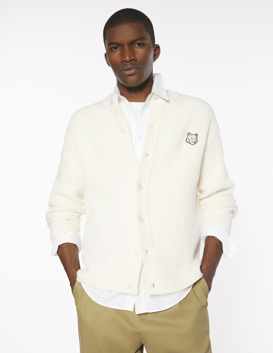 FOX HEAD WOOL RIBBED CARDIGAN - 3