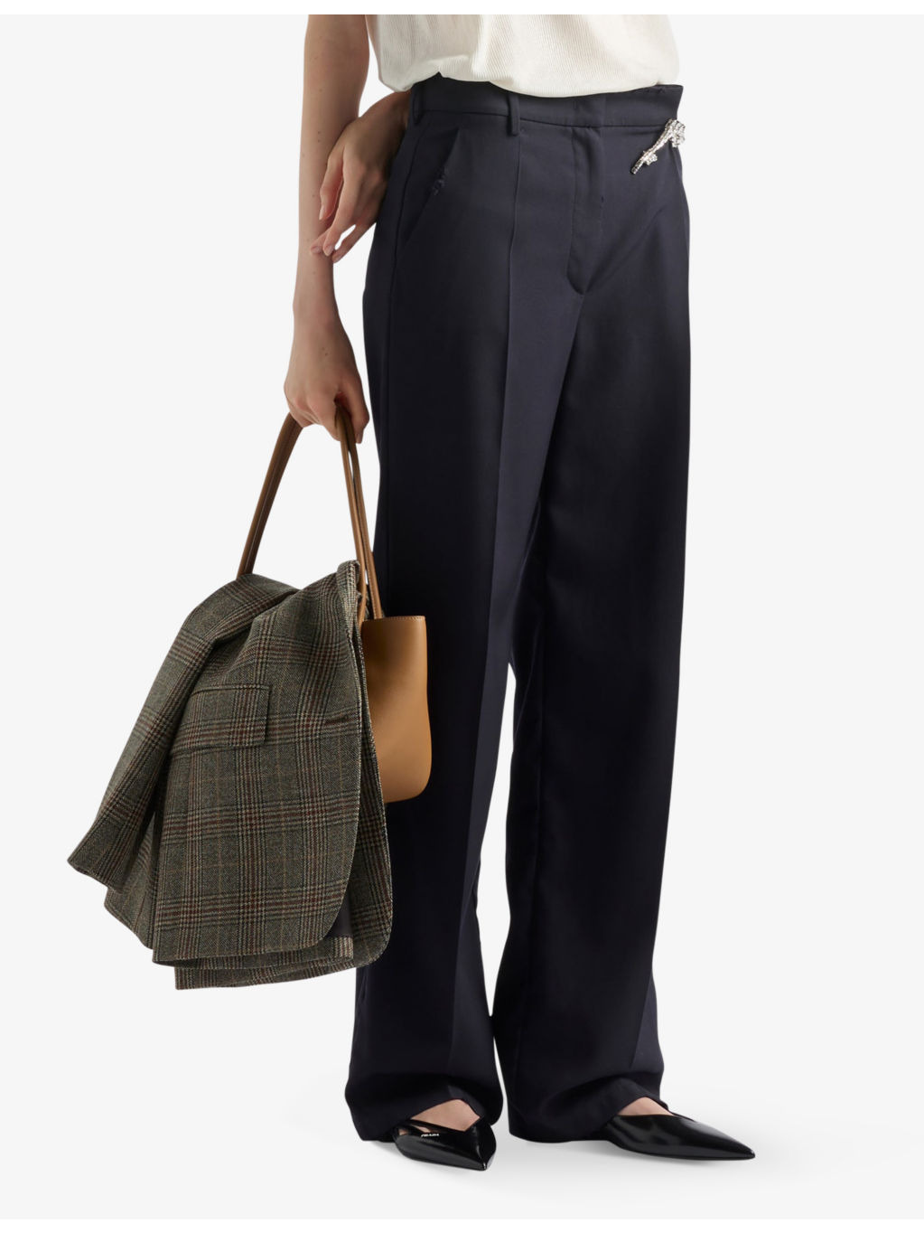 Old-wash brooch-embellished straight-leg mid-rise wool trousers - 3