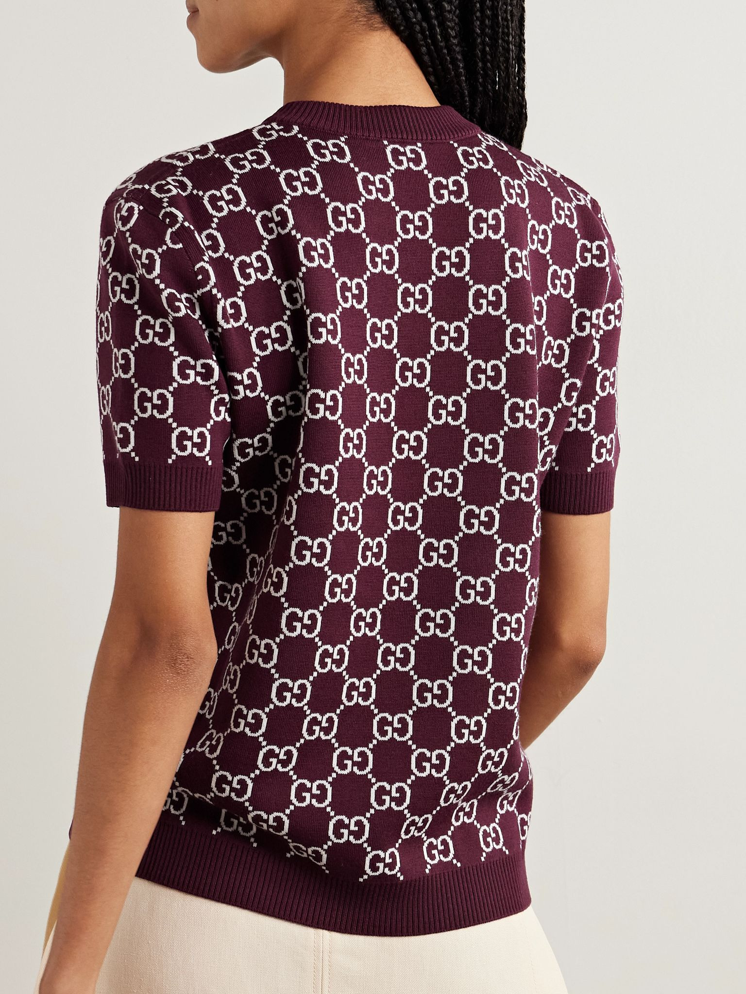 Jacquard-knit wool-blend sweater Burgundy - 3