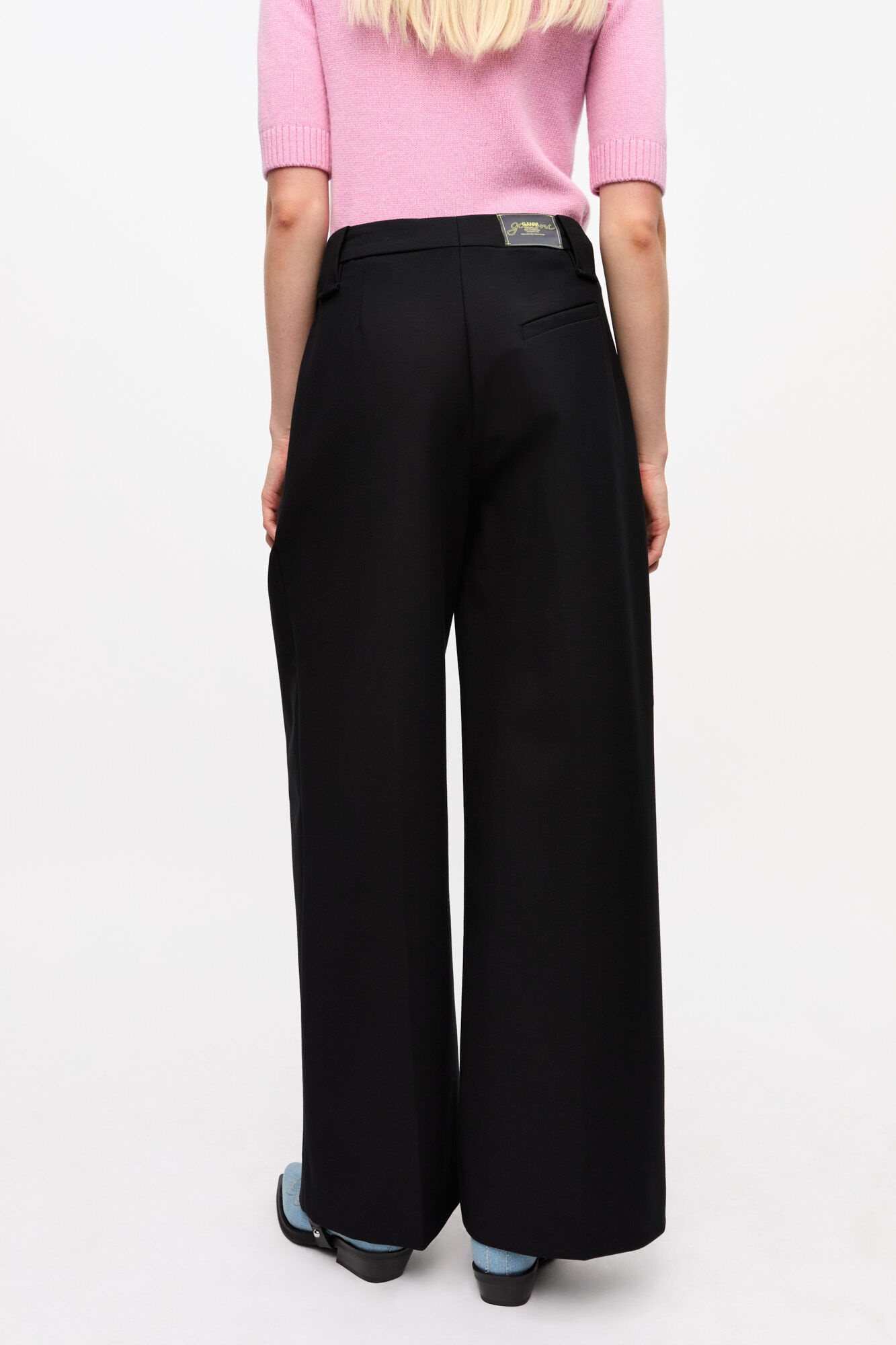 BLACK HEAVY COTTON TAILORING MID WAIST PANTS - 4