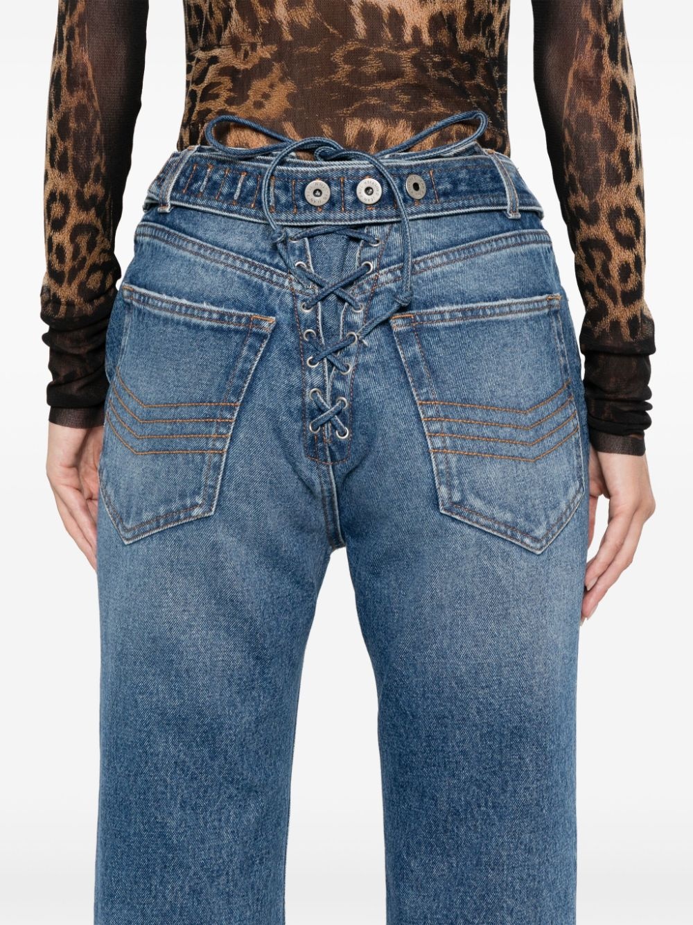 lace-up detail jeans - 5