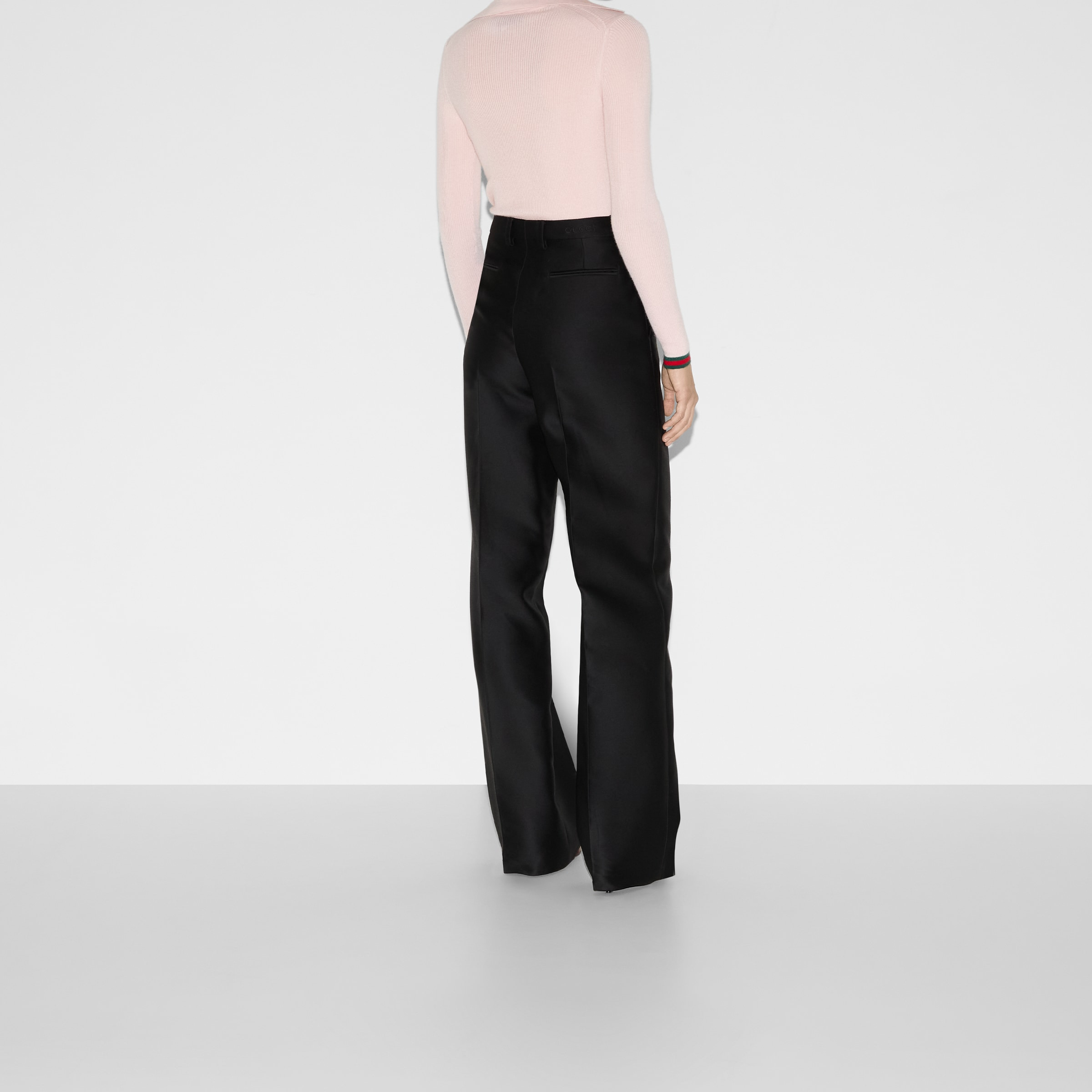 Embroidered wool silk gabardine pant - 4