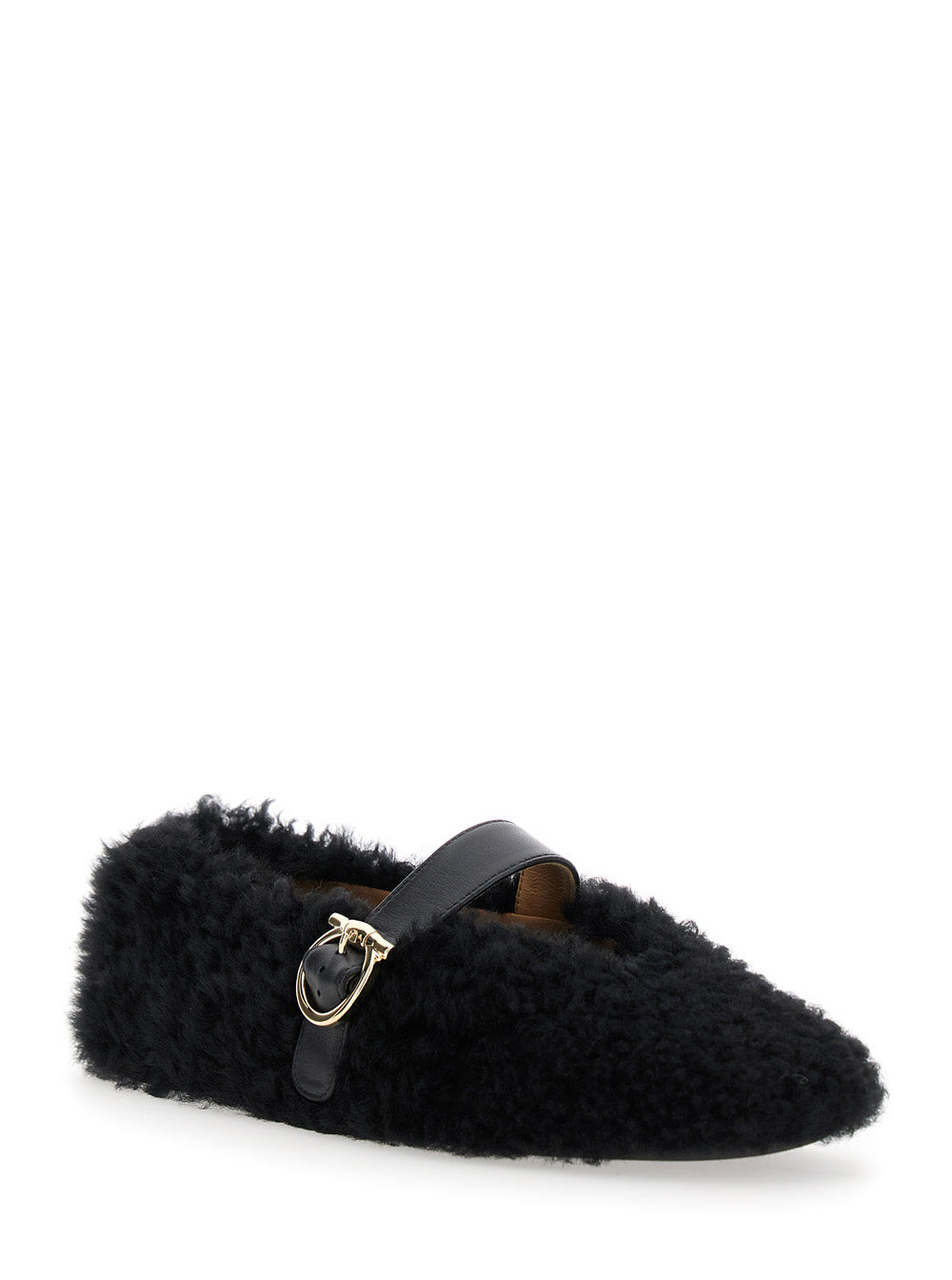 Ferragamo Women Black Ballerinas With Shearling Design And Buckle In Leather Woman - 2