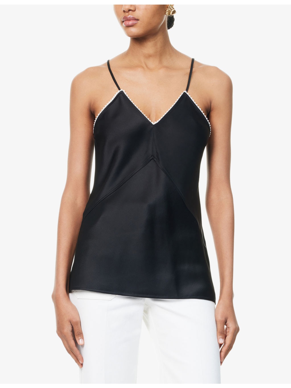 Lace Shoulder-Straps Woven Top - 3