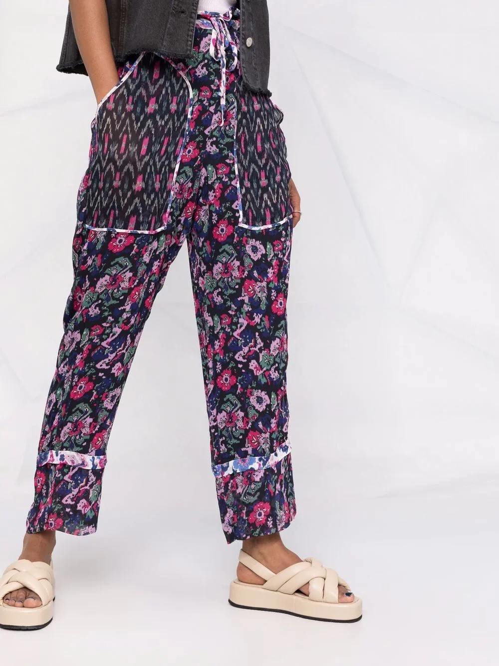 mix-print straight-leg ankle trousers - 3
