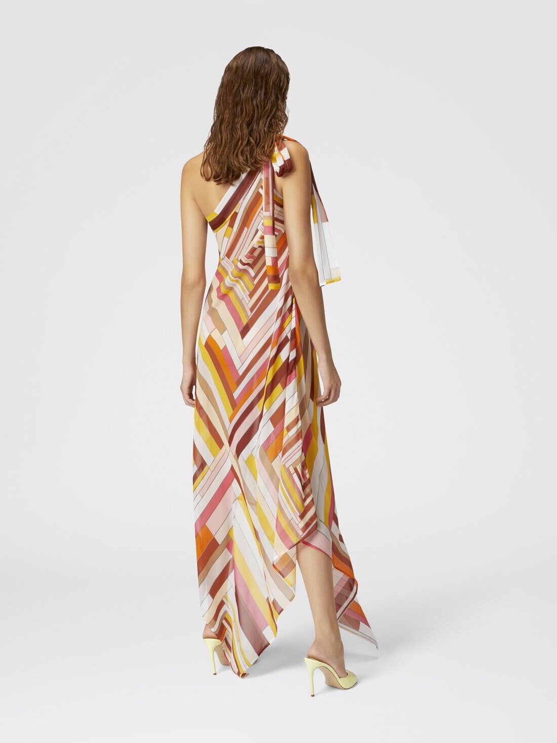 One-shoulder cover-up dress in printed silk with scarf bottom - 3