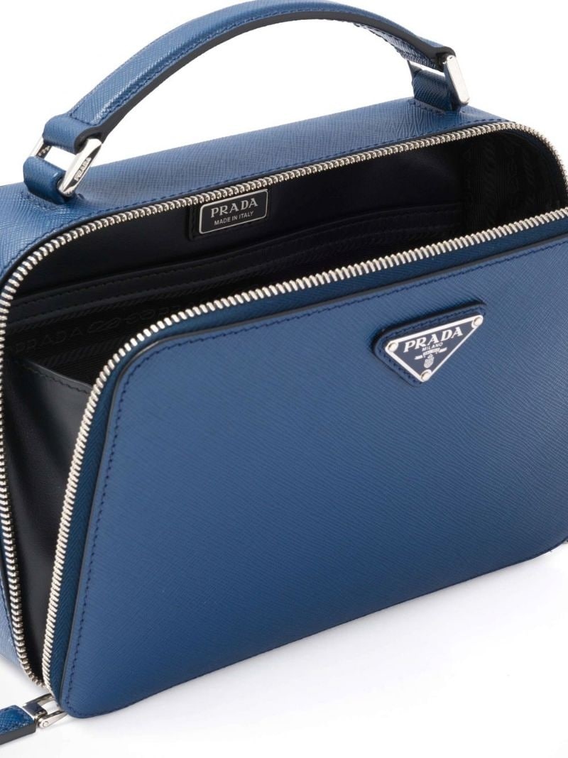 Prada Brique Logo-print Leather Shoulder Bag In Silver