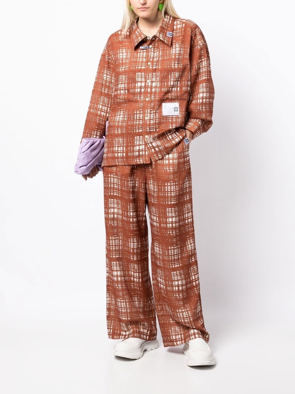 Random check-print gather trousers - 2