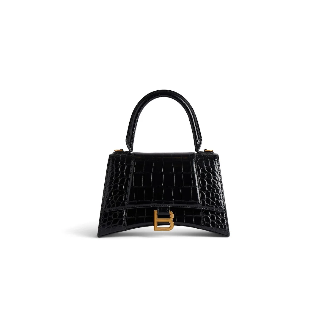 Women's Hourglass Small Handbag Crocodile Embossed in Black - 1