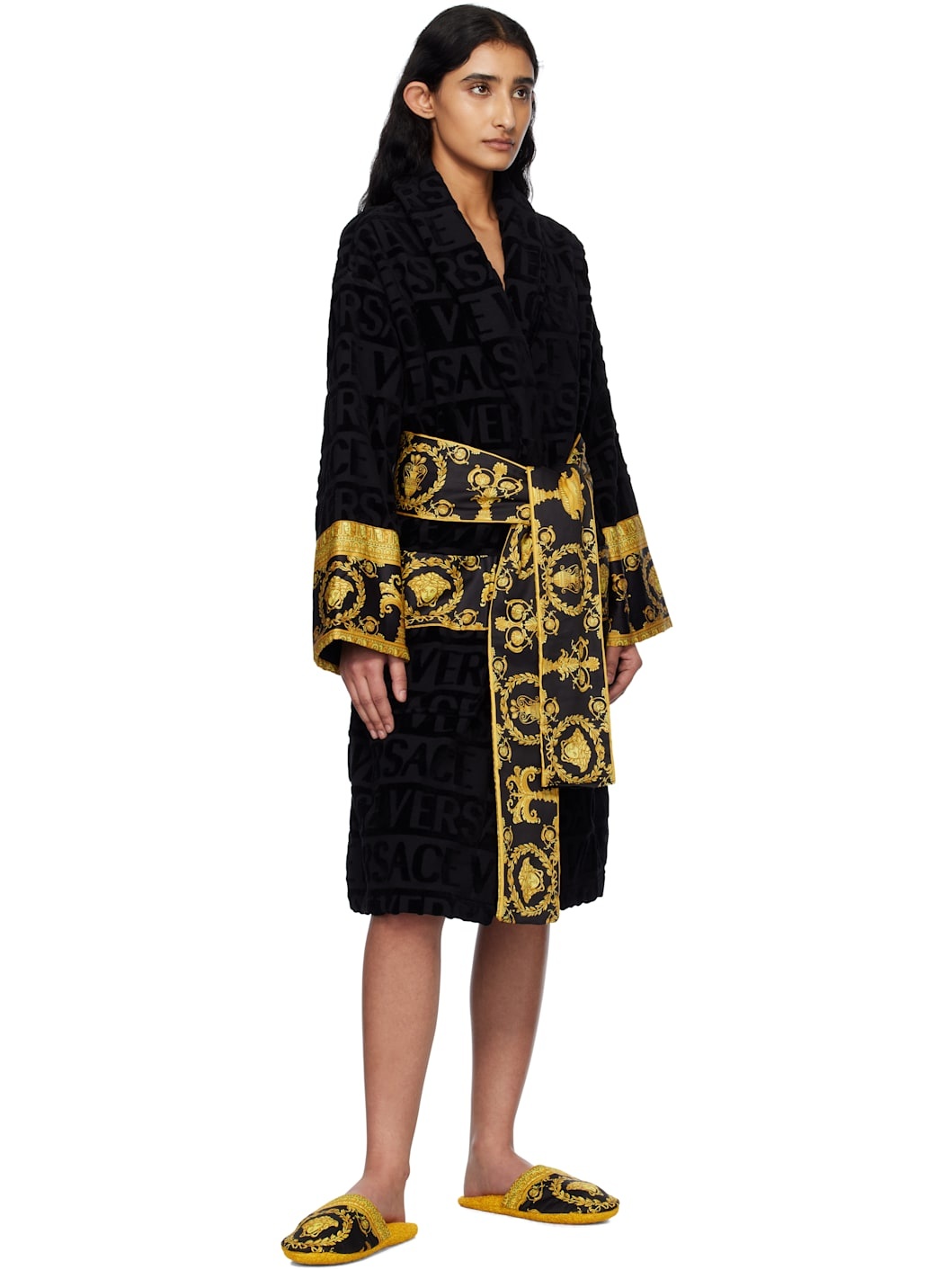 Black 'I Heart Baroque' Bathrobe - 4