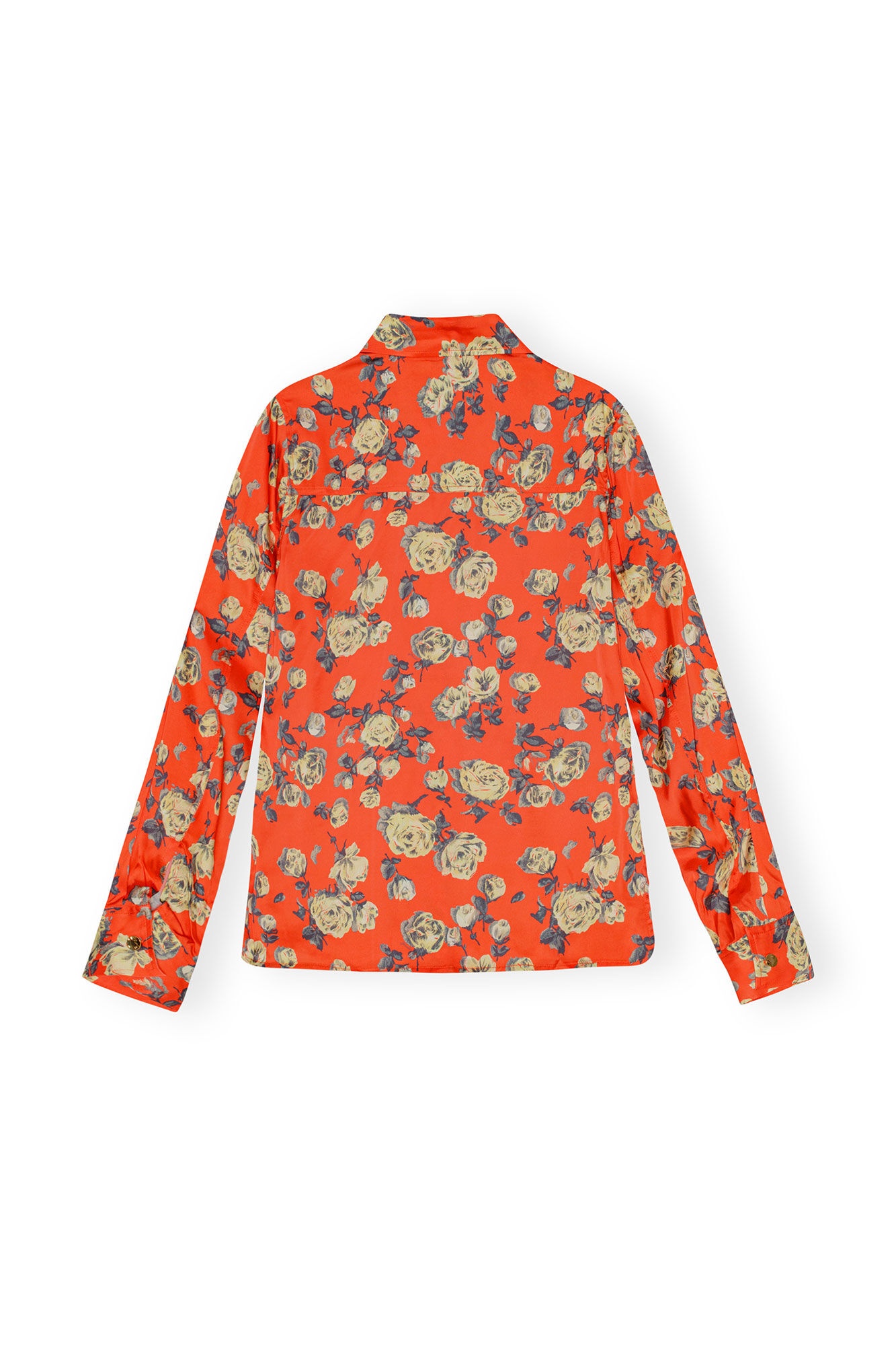 ORANGE FLORAL PRINTED SATIN SHIRT - 6