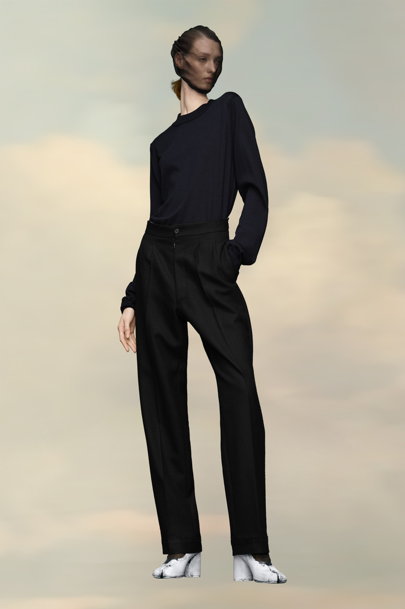 Herringbone Wool Pleated Trousers 1