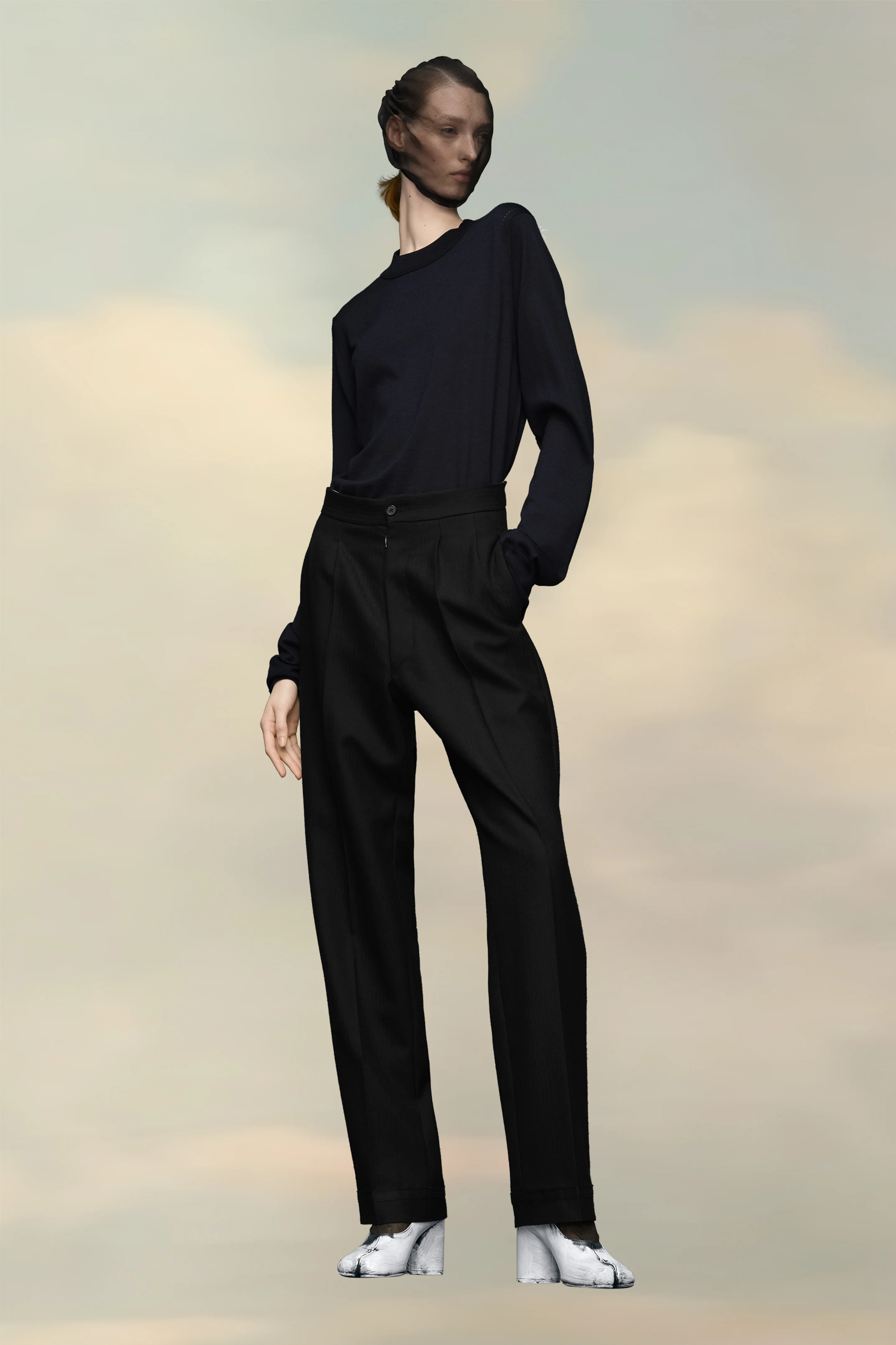 Herringbone Wool Pleated Trousers - 1