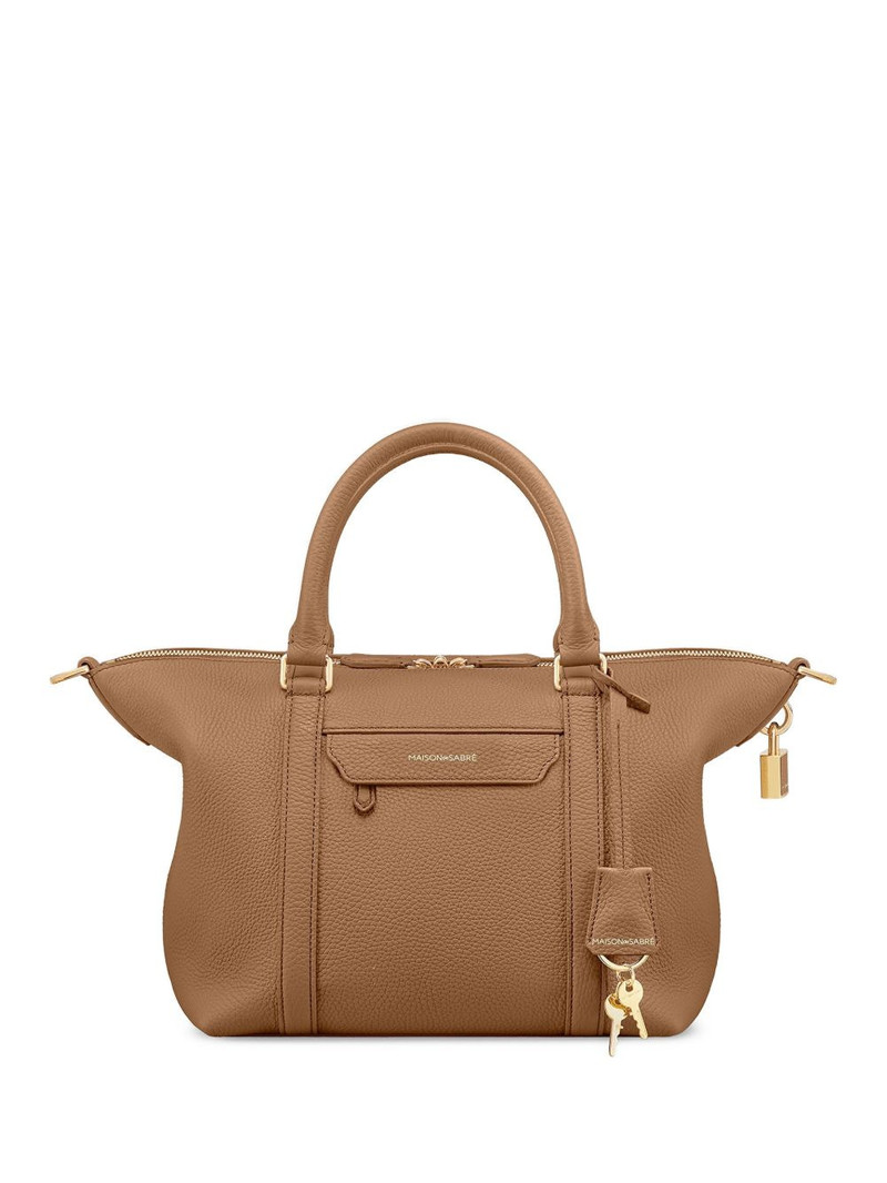 Weekender full-grain lock leather tote bag 1