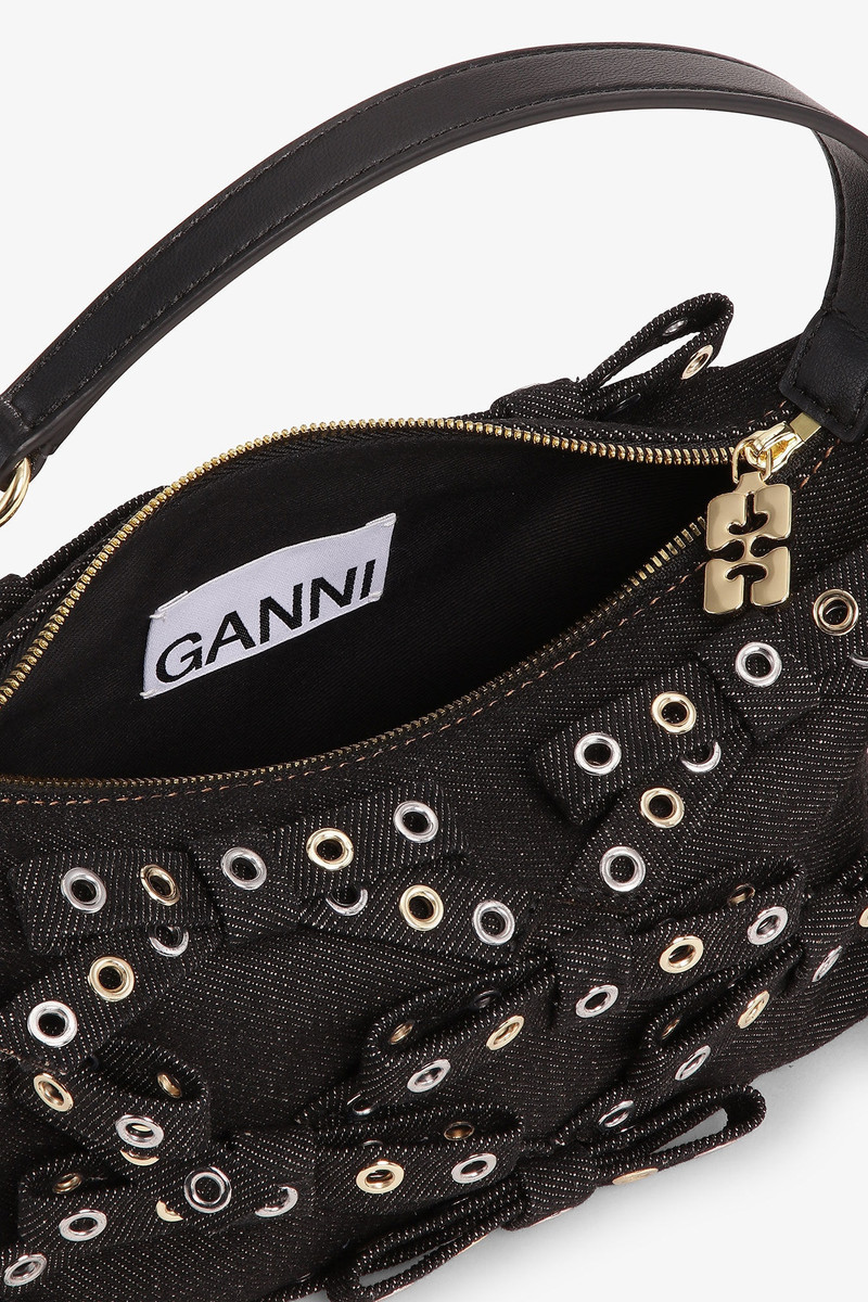 BLACK DENIM SMALL BUTTERFLY POUCH BOW BAG 3