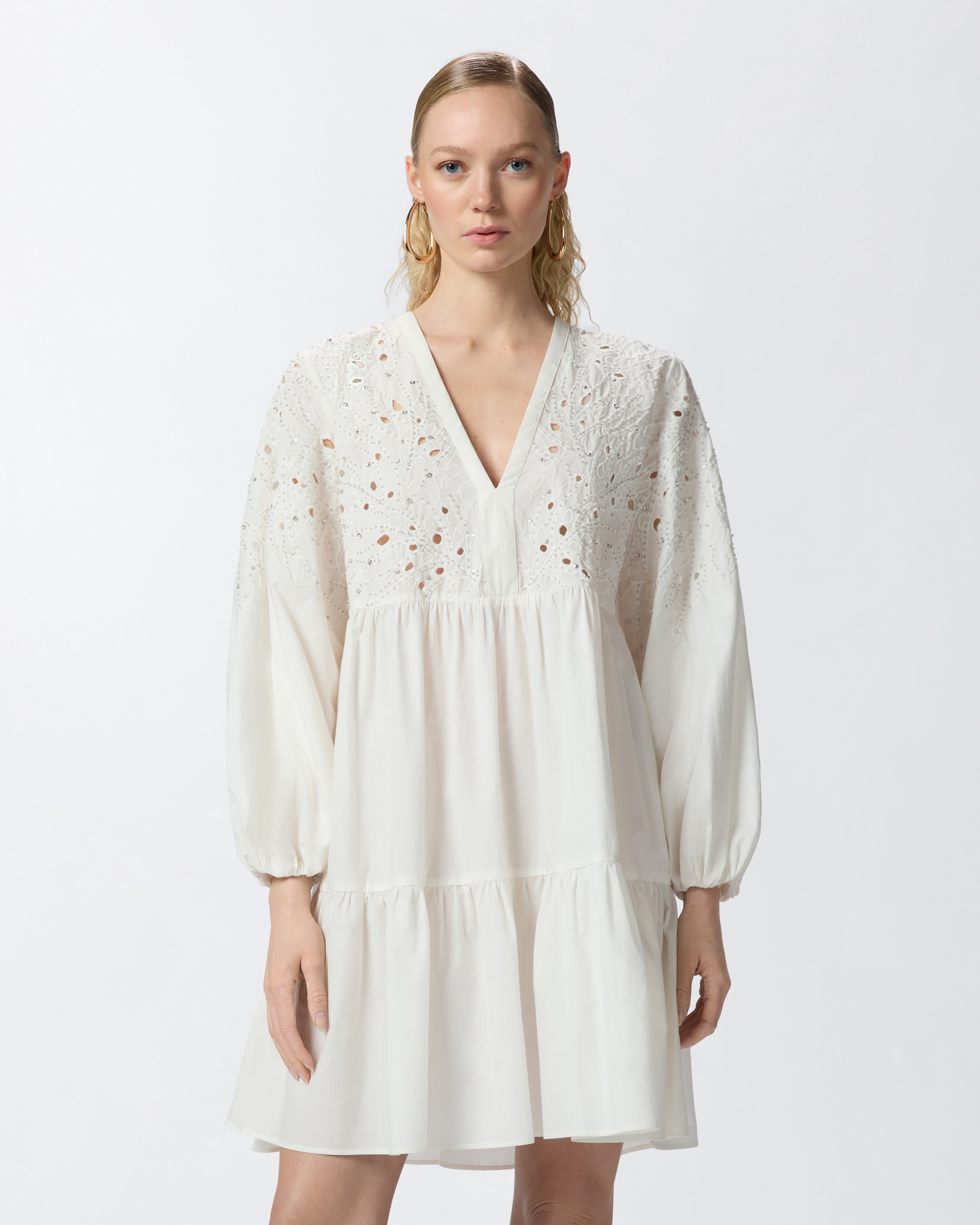 MINI DRESS WITH OPENWORK DESIGN AND CRYSTALS - 3