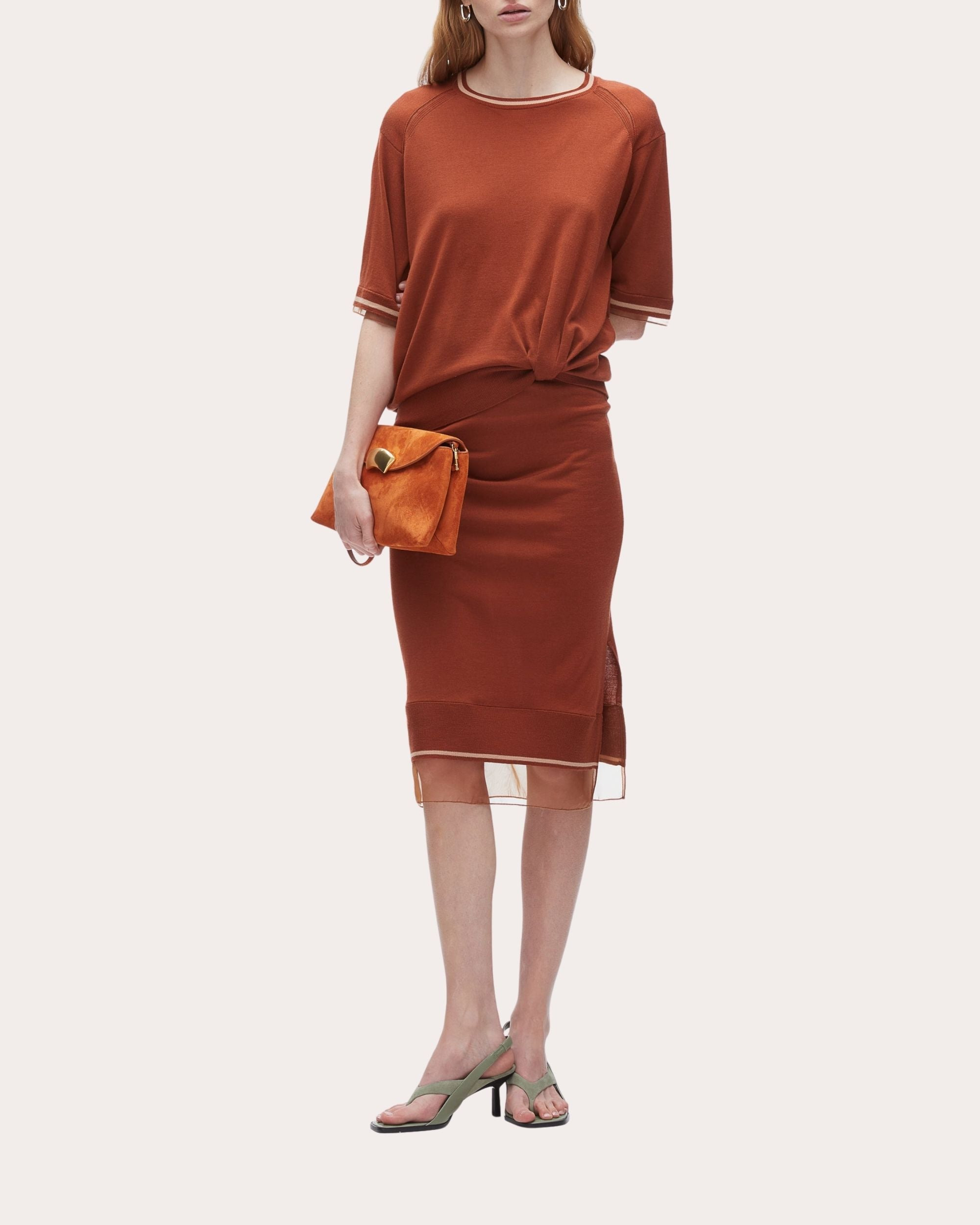 Organza Trimmed Gathered Wool Sweater Dress - 5