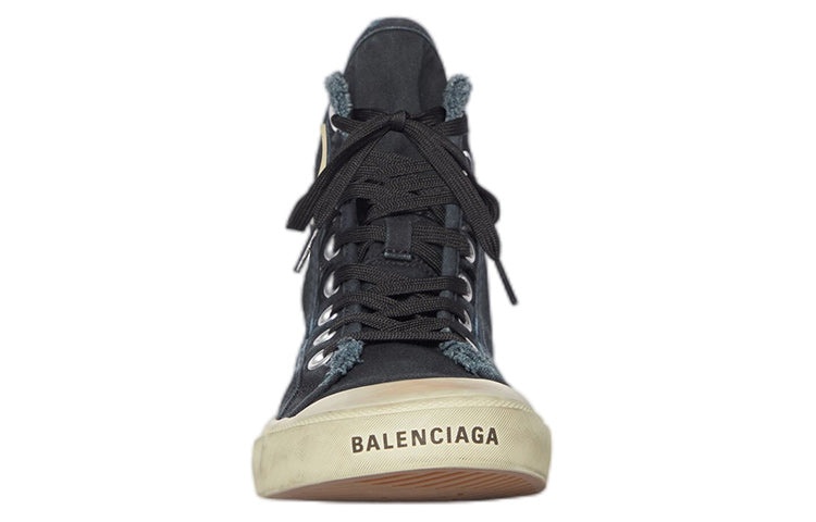 Balenciaga Paris High Top Sneakers 'Black Destroyed Cotton and White Rubber' 688752W3RC11090 - 3