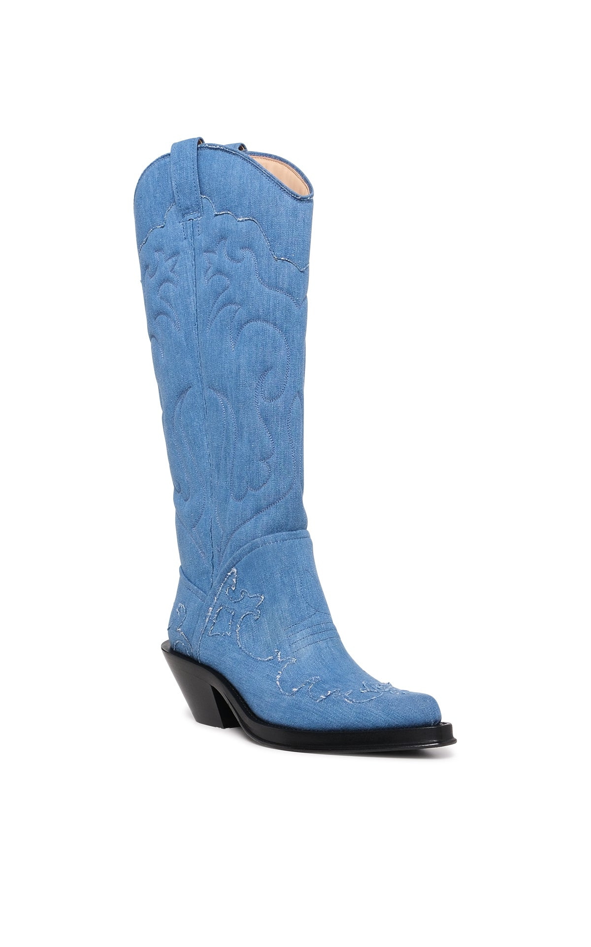 Capitana Cowboy Boot in Light Blue Recycled Cotton Linen - 2
