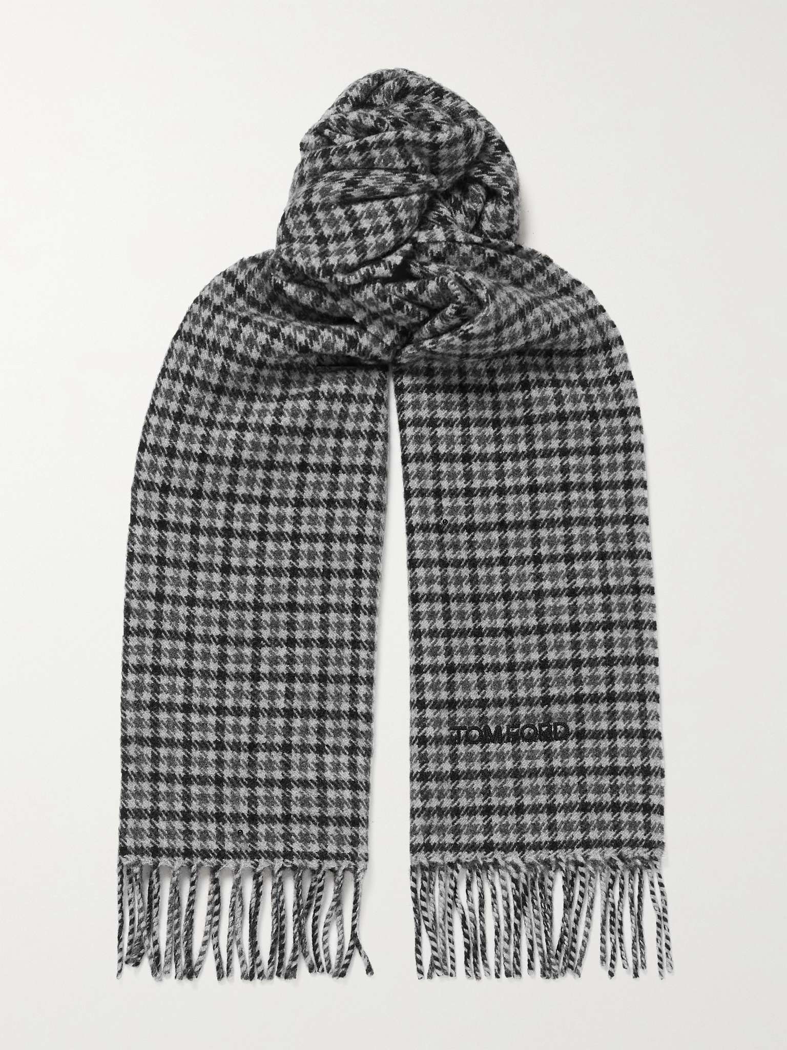 Fringed Houndstooth Wool and Cashmere-Blend Scarf - 1