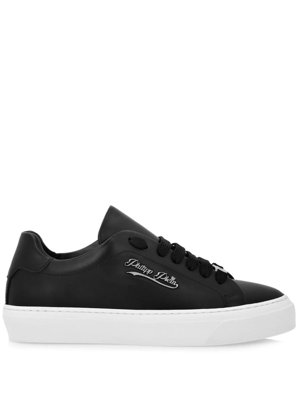 Signature-print leather sneakers - 1