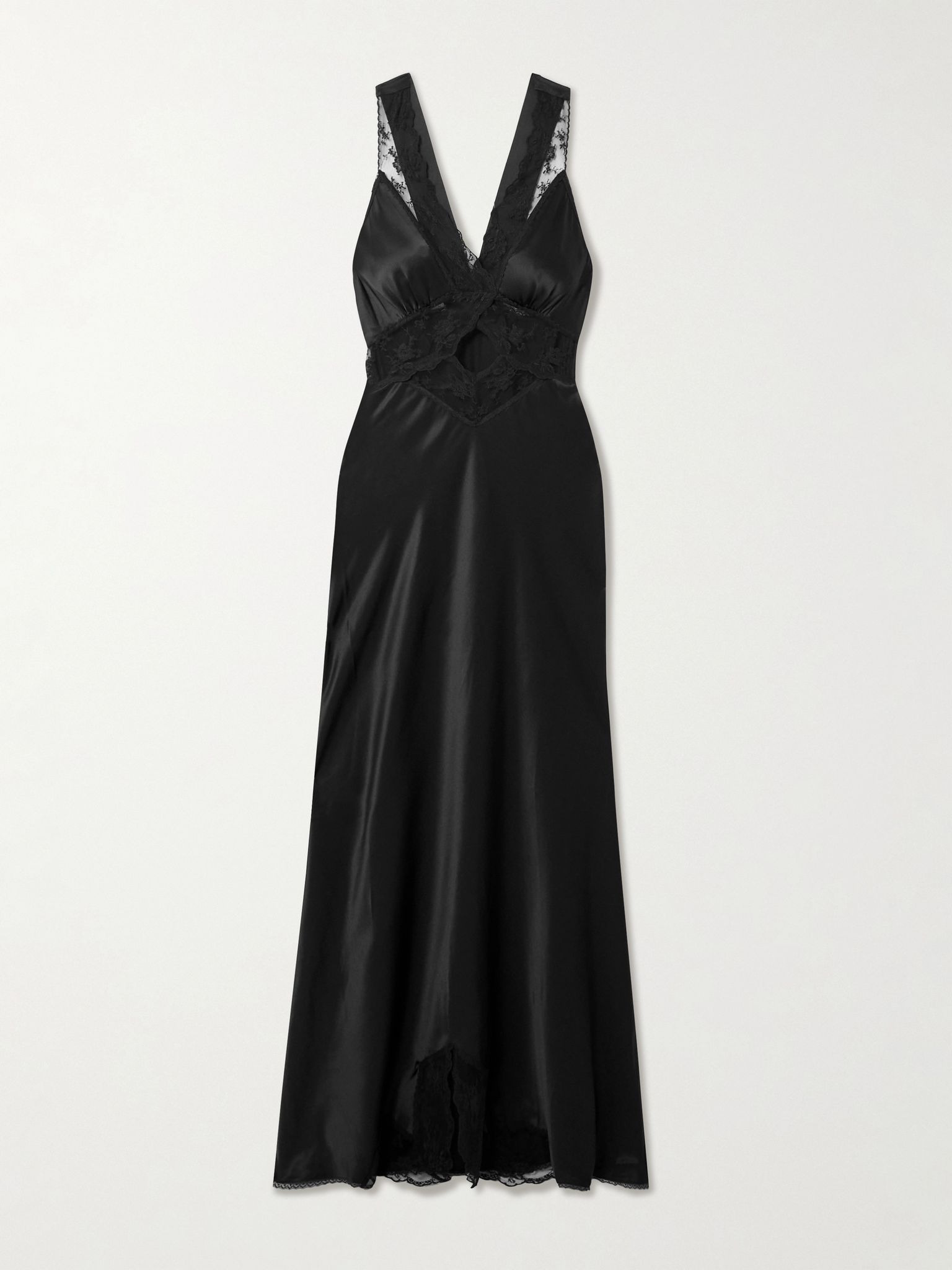 Aries cutout lace-trimmed silk-satin maxi dress Black - 1