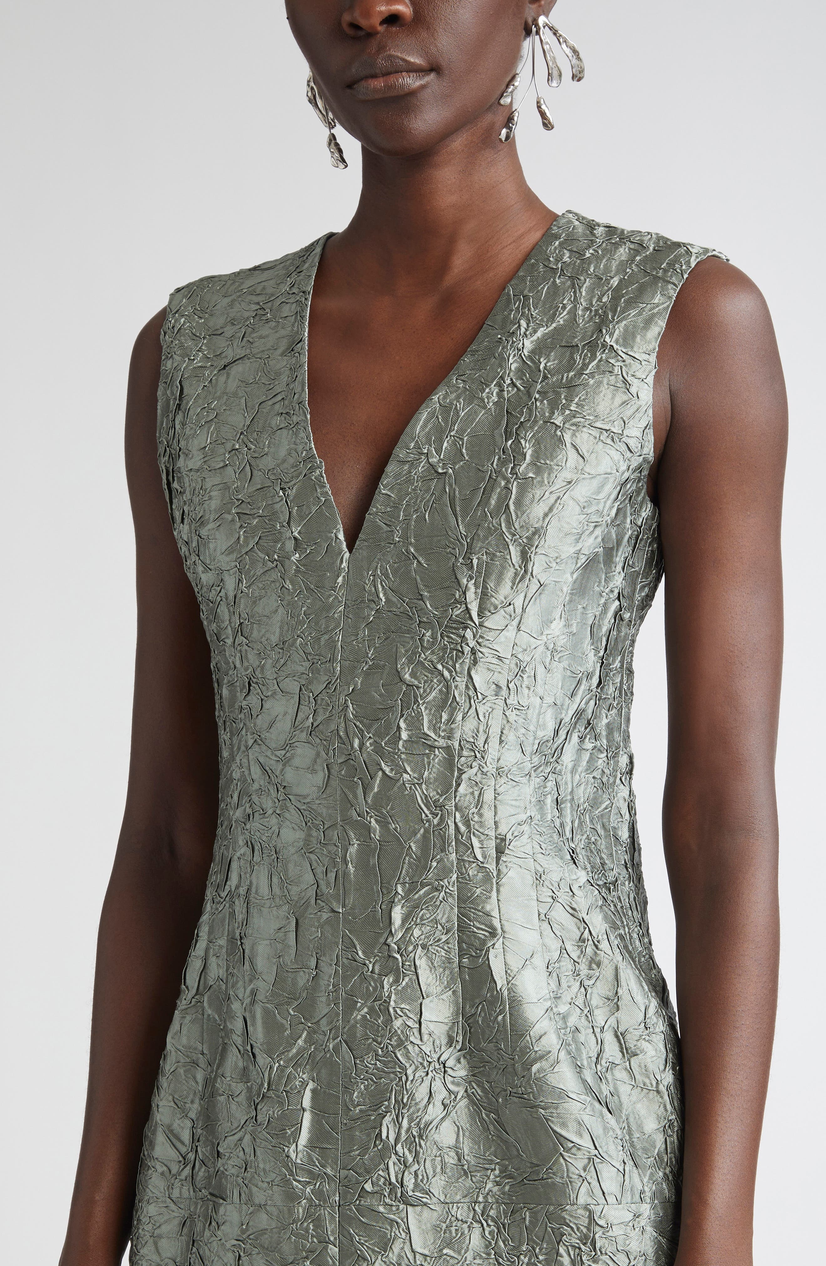 Dries Van Noten Plissé Crushed Jacquard A-Line Dress in Green at Nordstrom - 4