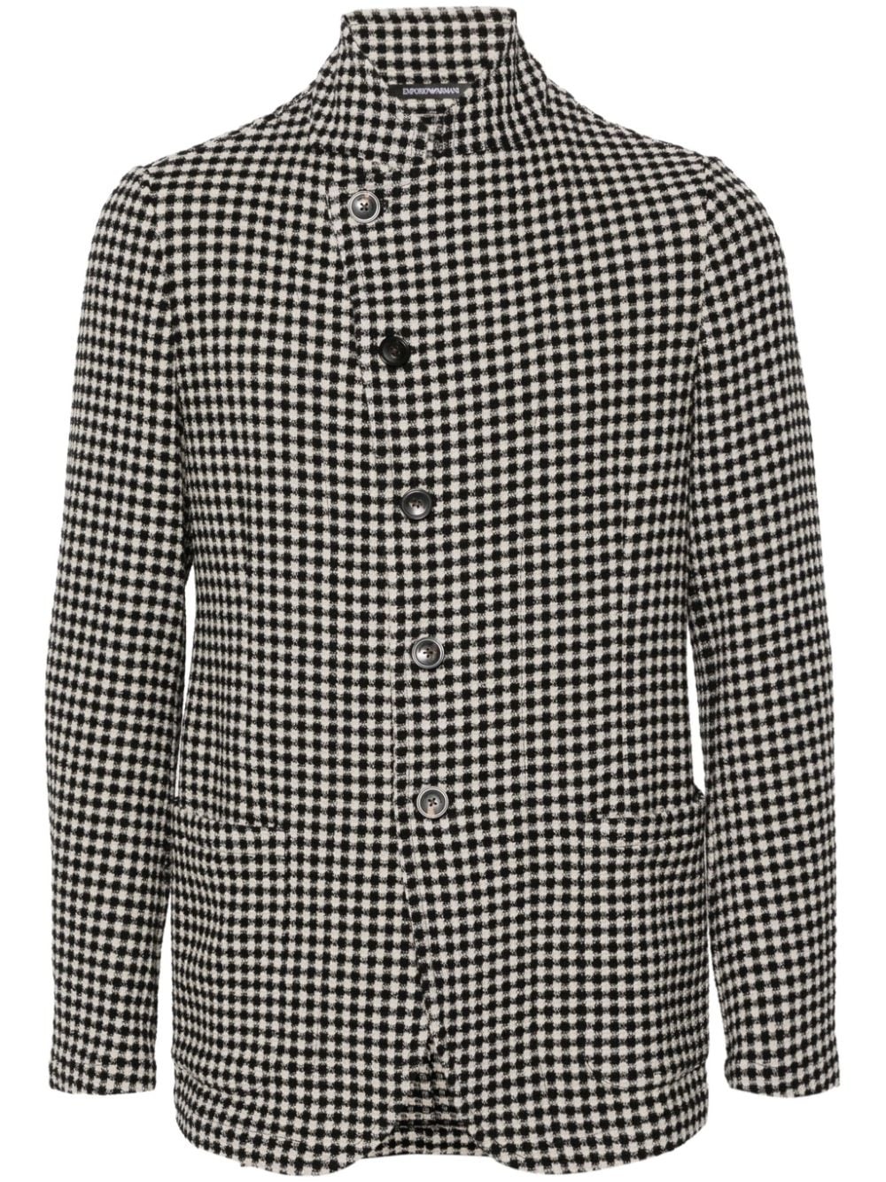 checkerboard-knit shirt jacket - 1