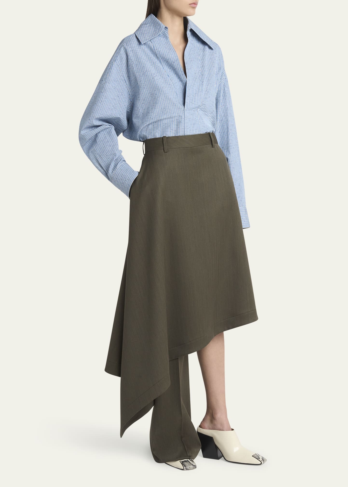 Asymmetric Wool Skirt Trousers - 4