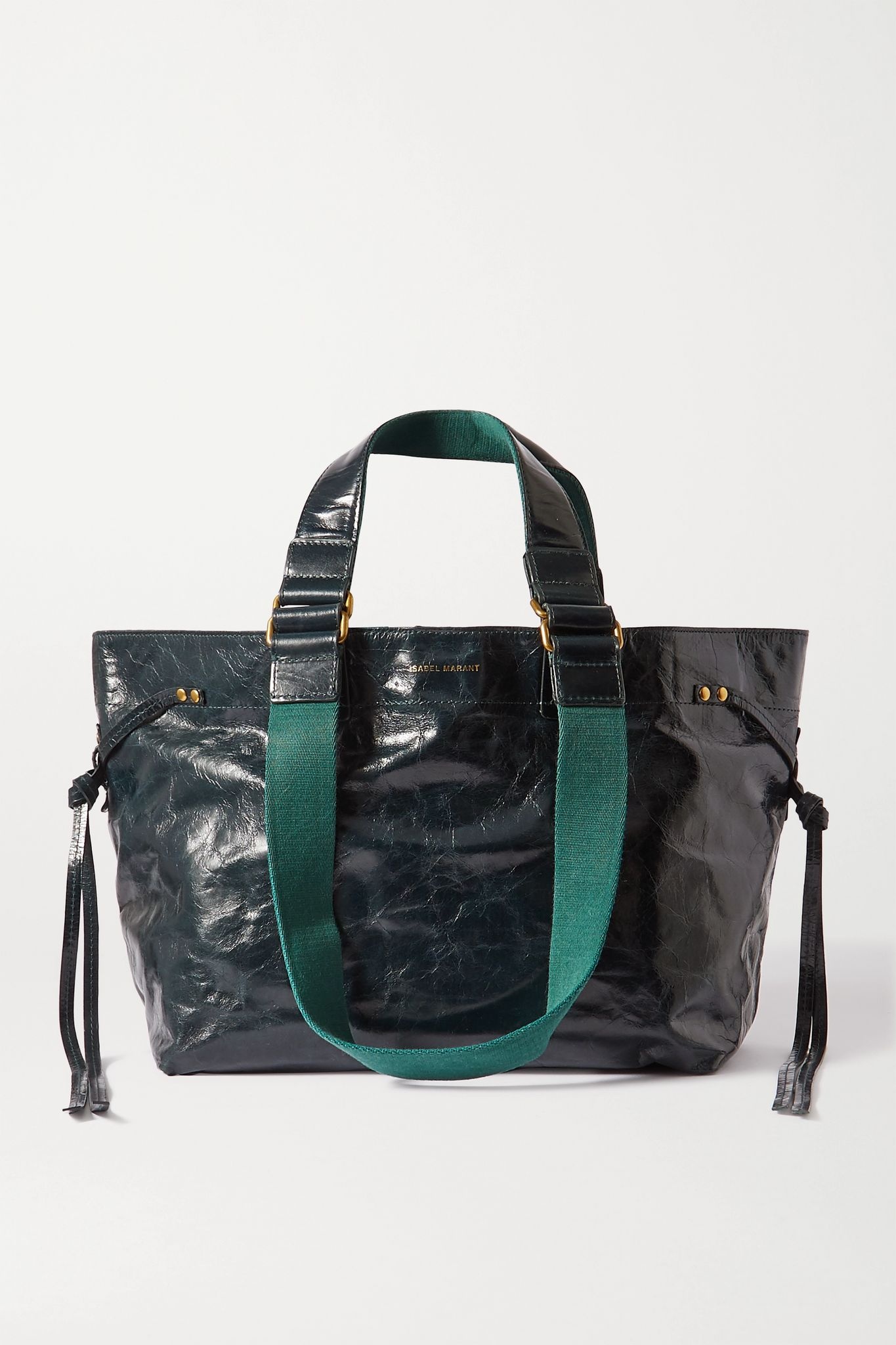 Bagya crinkled patent-leather and canvas tote - 1