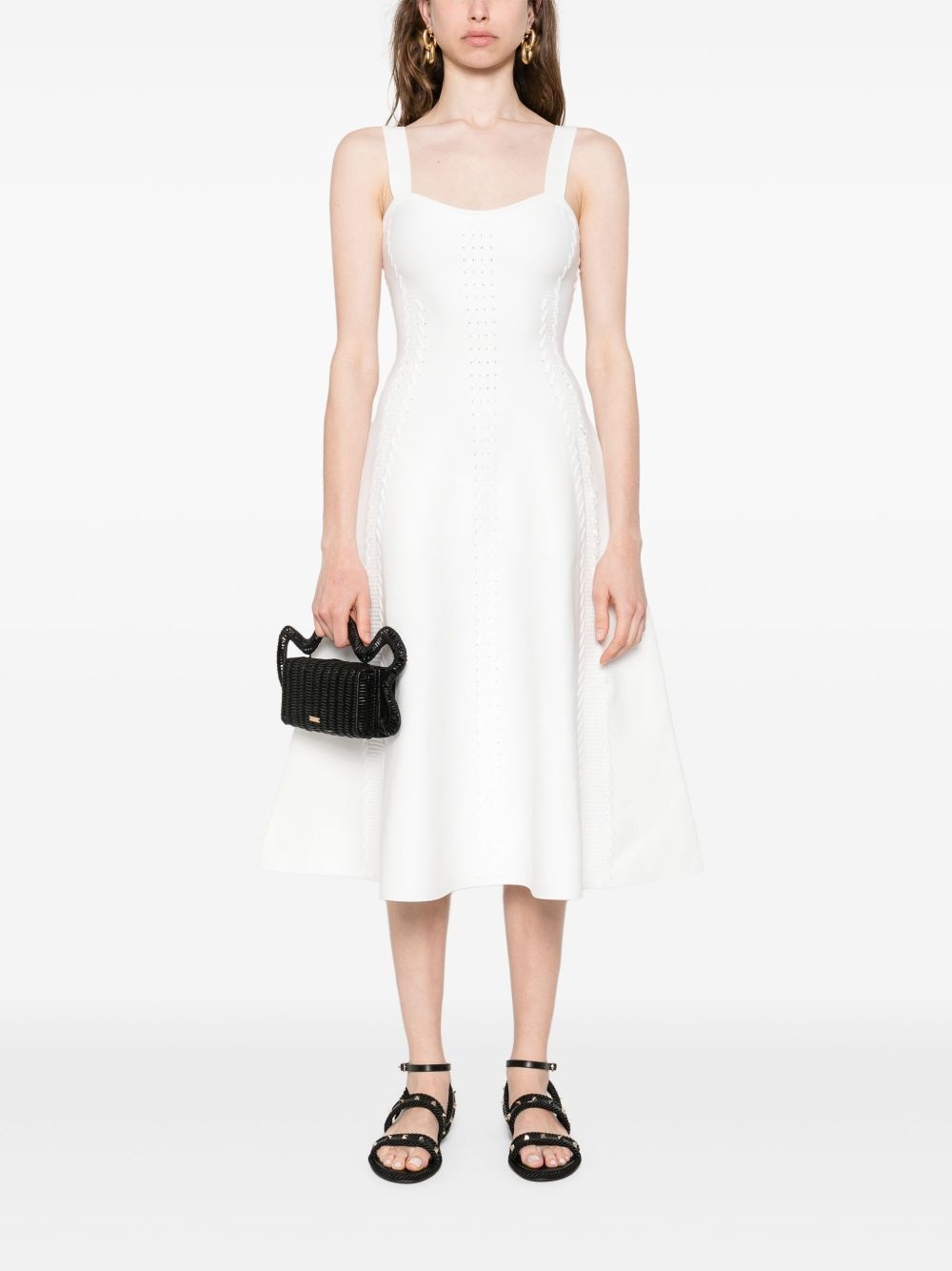perforated-design midi dress - 2