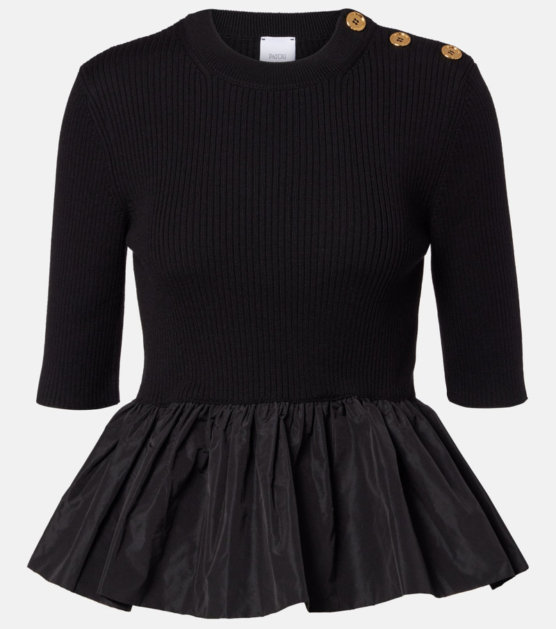Ribbed-knit peplum wool top 1