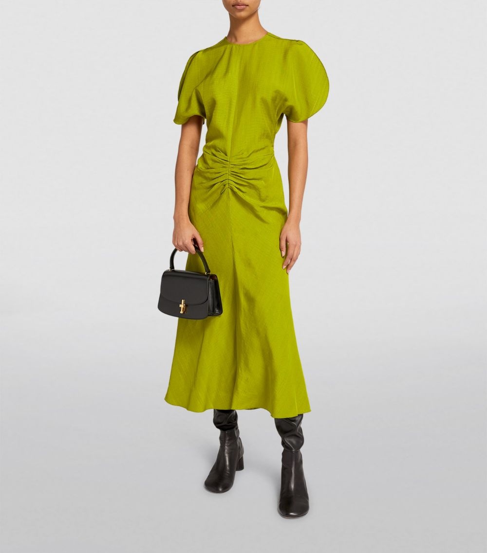 Victoria Beckham Gathered Waist Midi Dress In Parrot Green - 1223WDR004614B- Parrot-Green-4 | REVERSIBLE