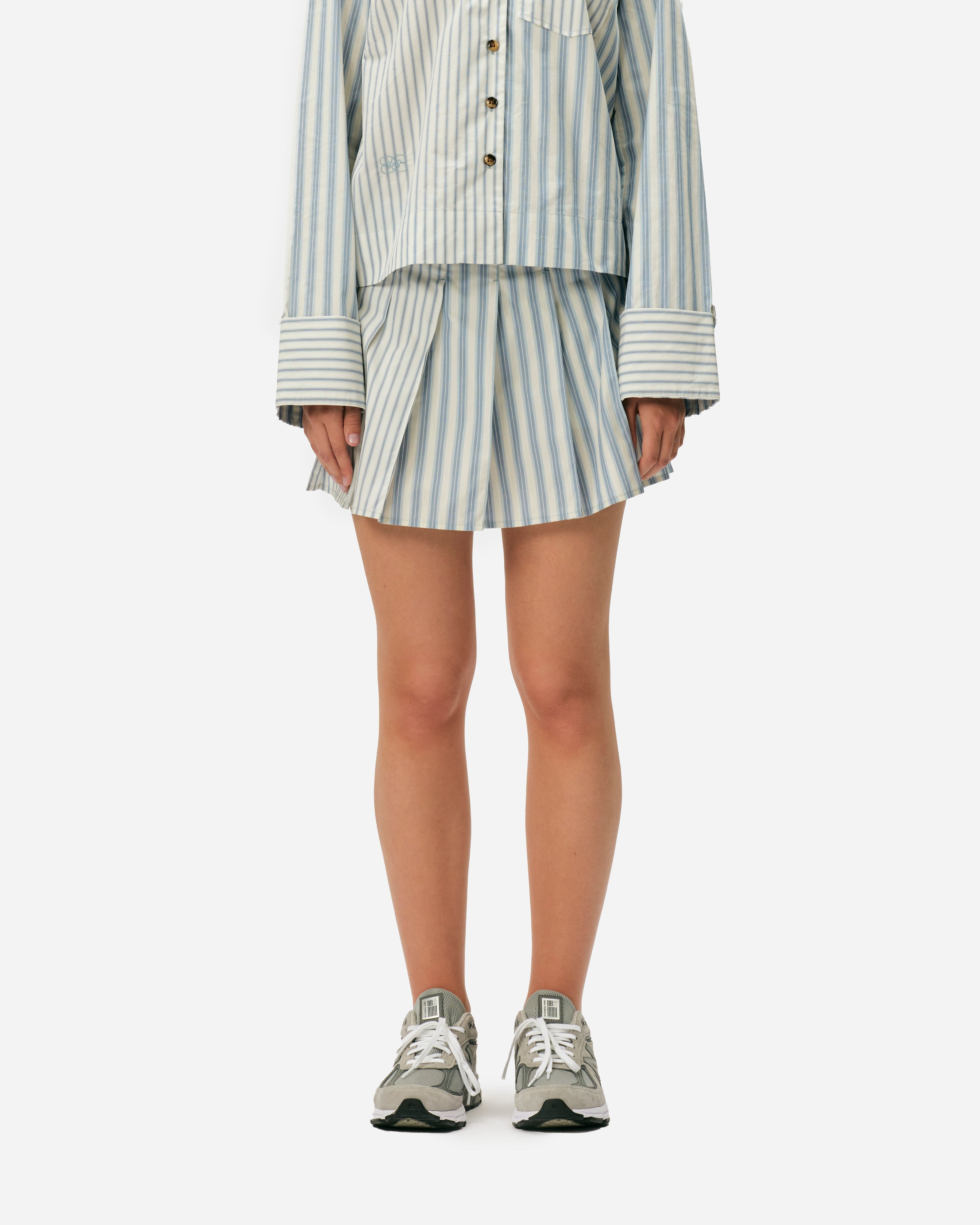 Stripe Cotton Pleated Mini Skirt - 3