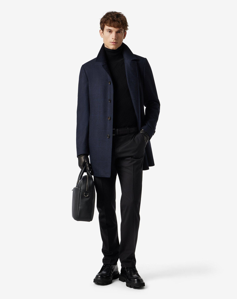 CORNELIANI Blue glen plaid wool and cashmere coat outlook