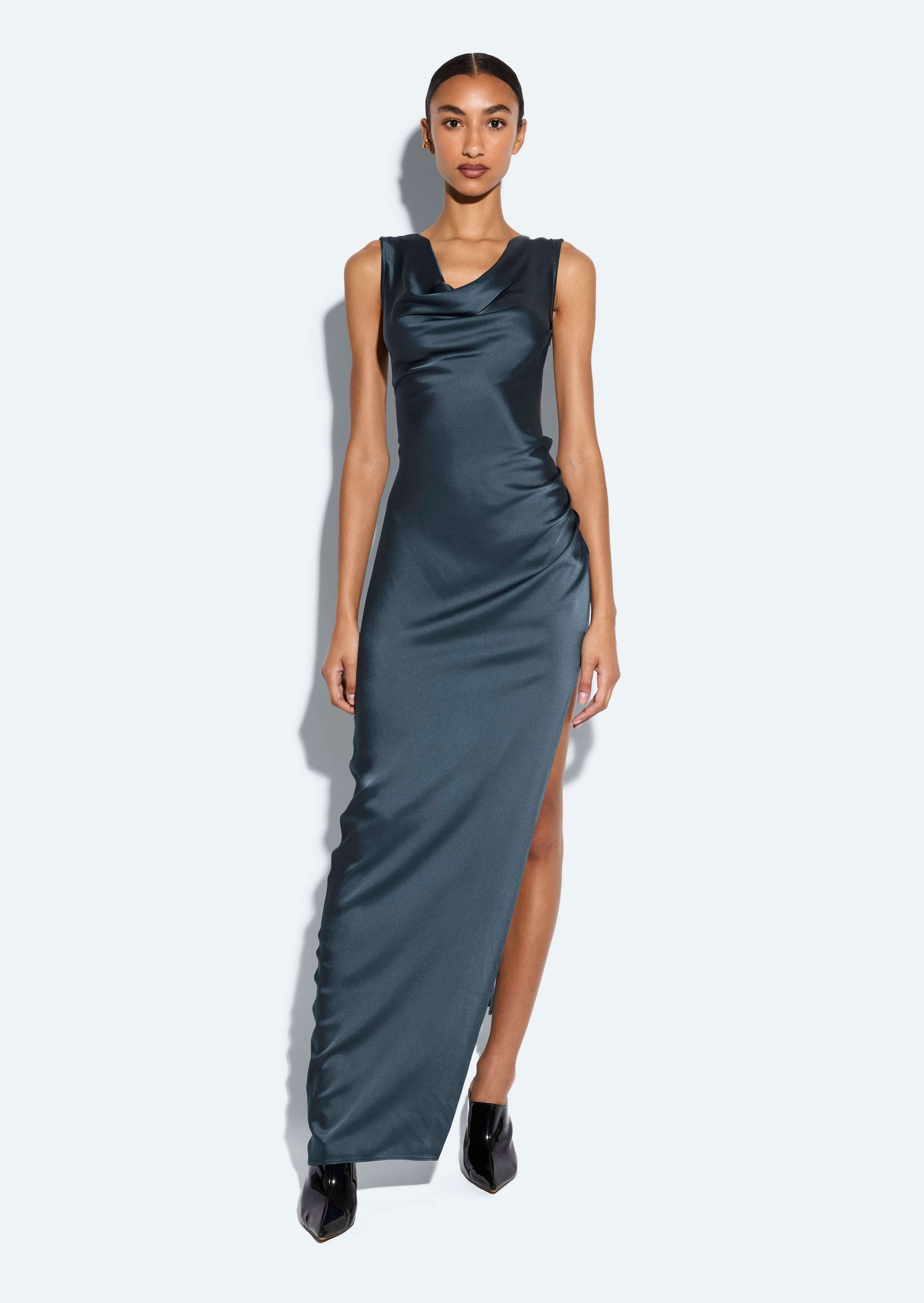 Satin Cowl Neck Gown - 2
