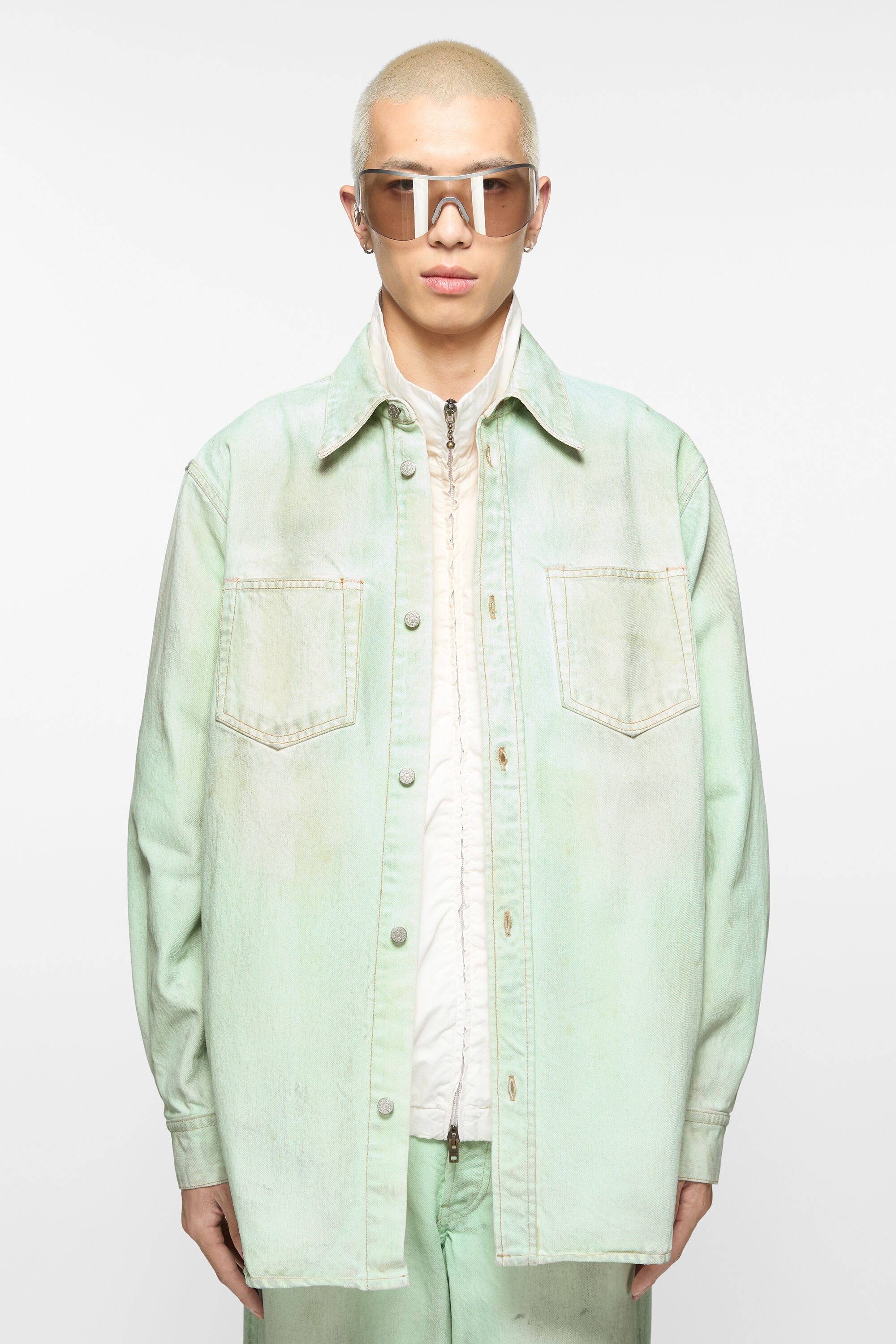 Denim button-up shirt - Relaxed fit - Mint green - 2