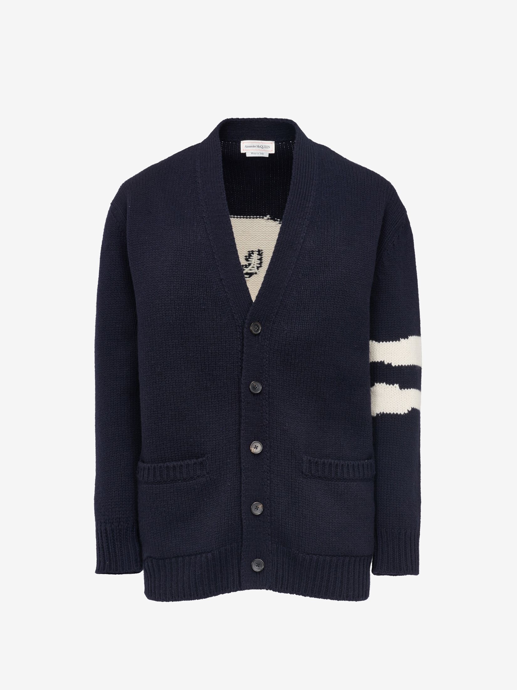 Men's Skull Intarsia Cardigan in Navy/cream - 1