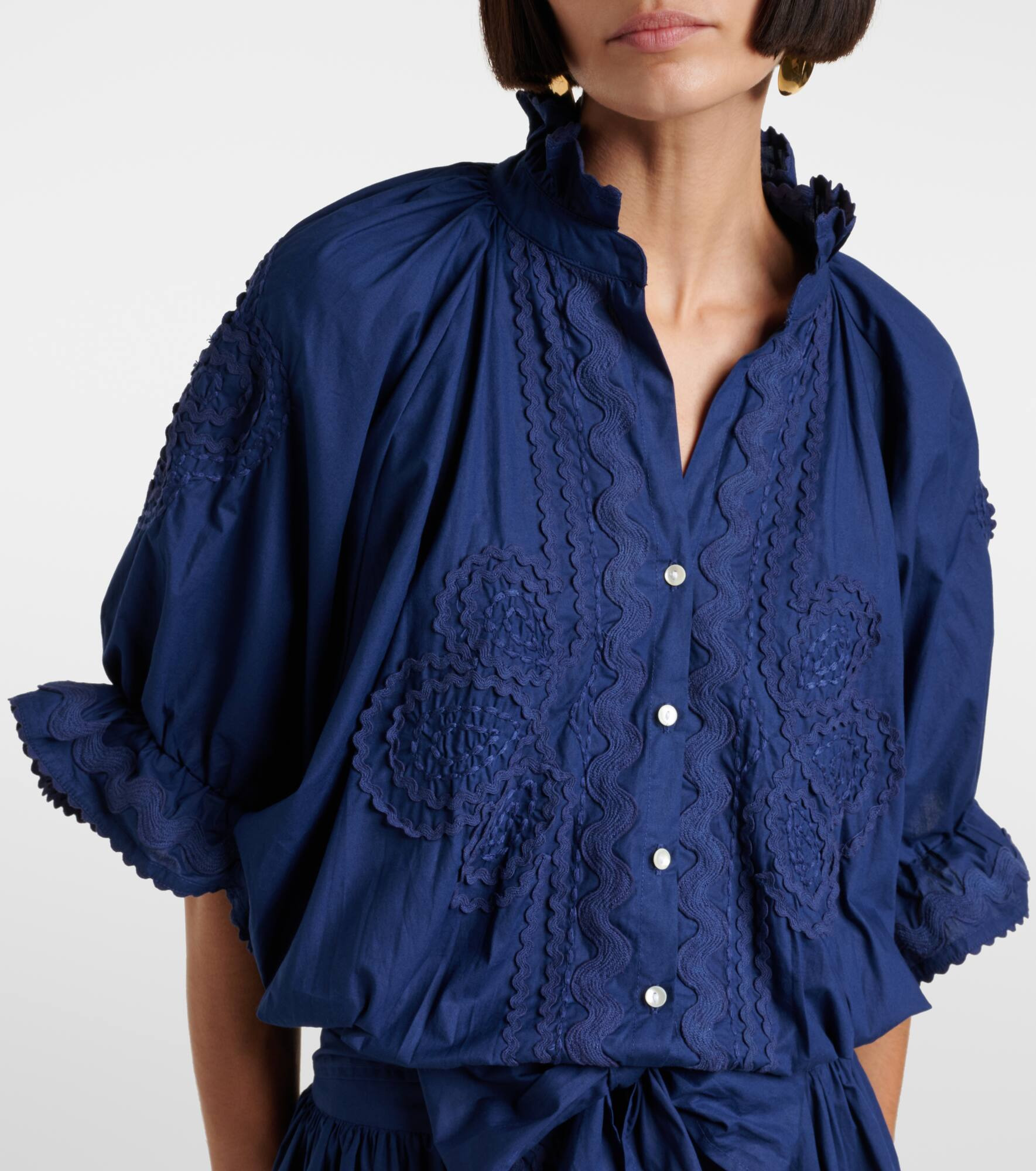Embroidered cotton poplin minidress - 4