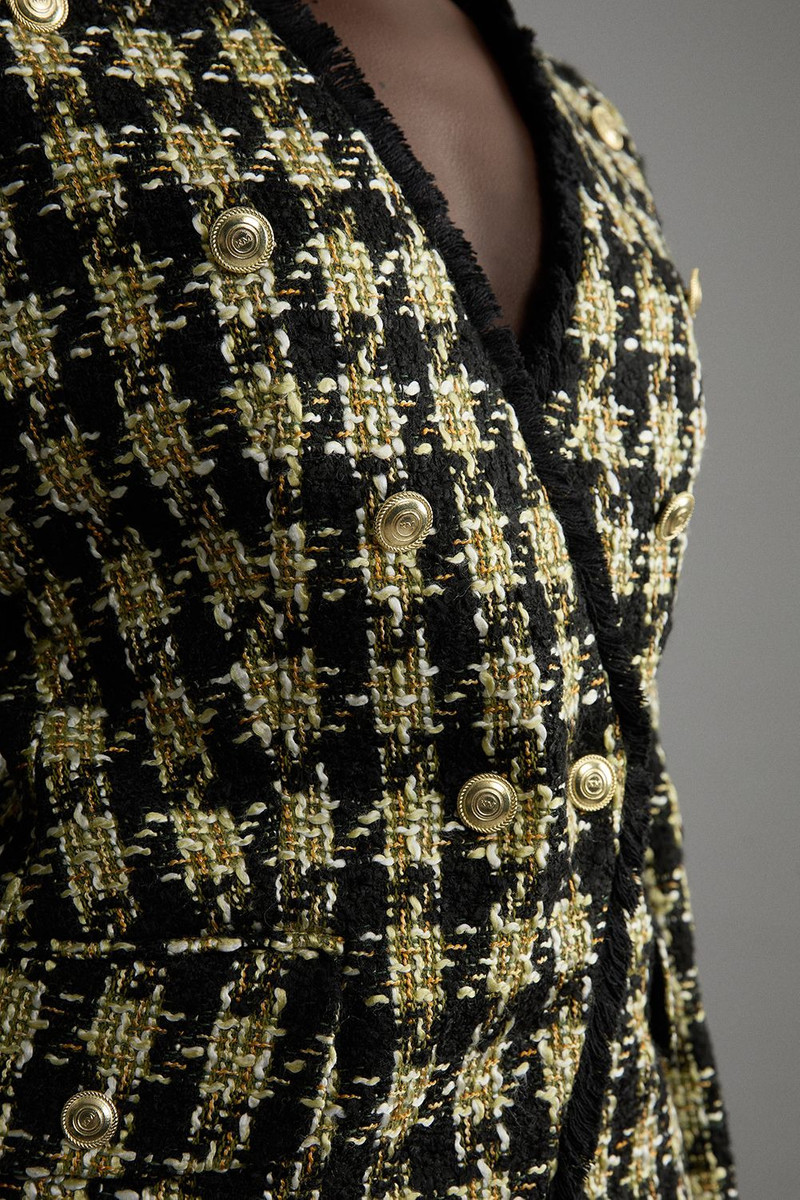 Wool Blend Check Tailored Asymmetric Jacket 5