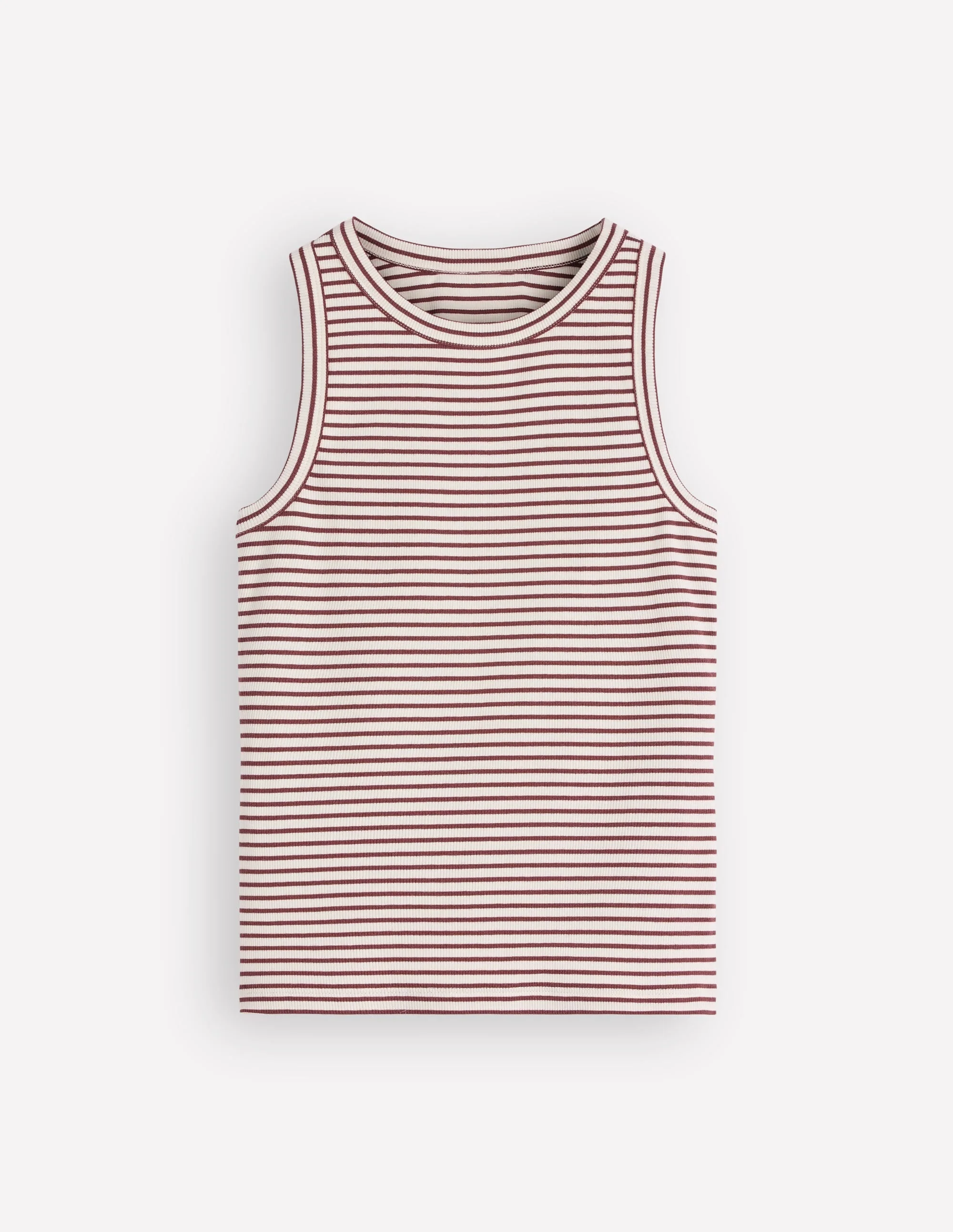 Ribbed Cotton Tank-Ivory & Brown Stripe - 1