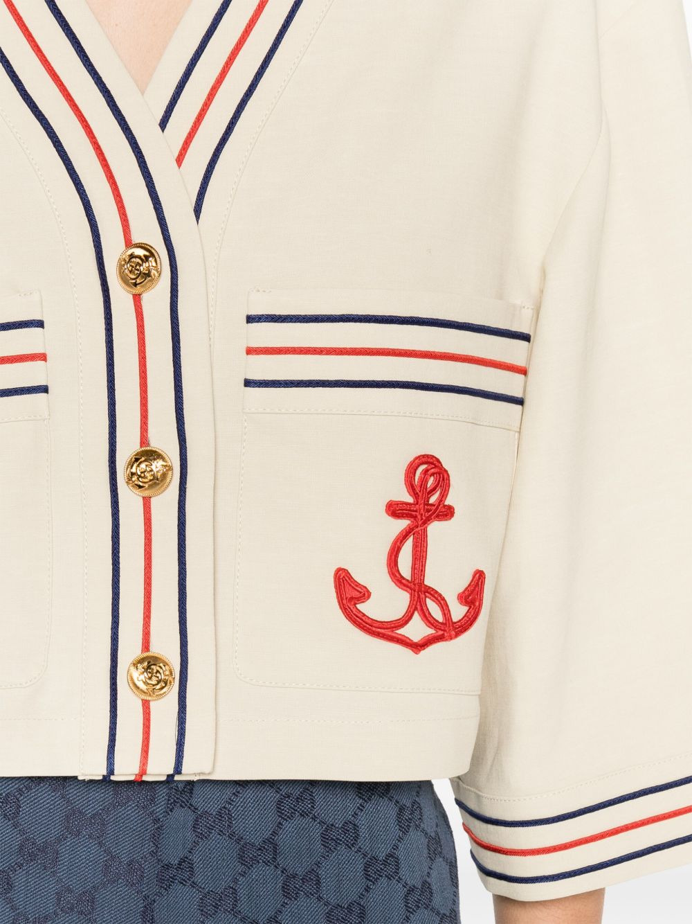Anchor-appliqué cropped cardigan - 5