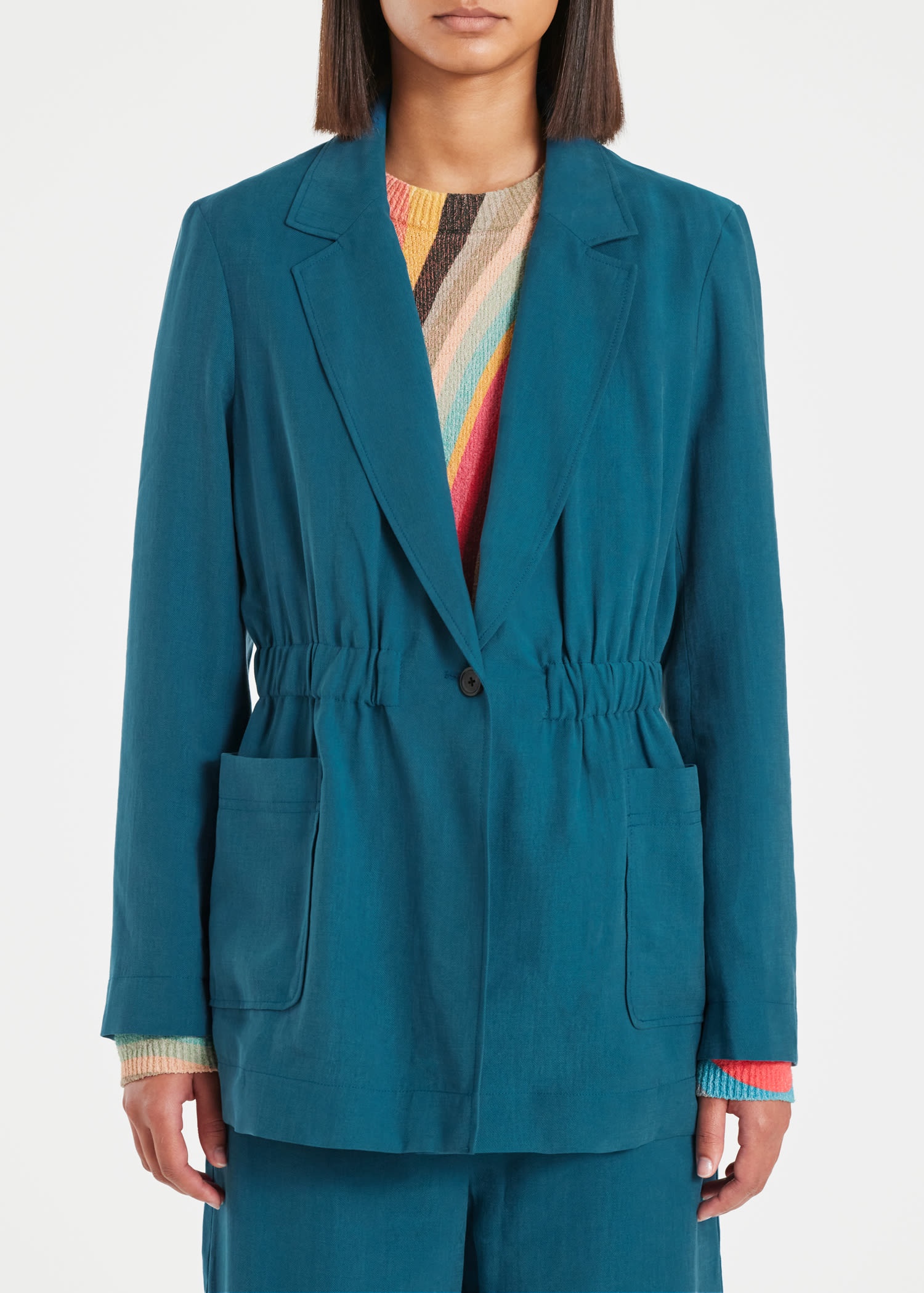 Teal Elasticated Waist Blazer - 5