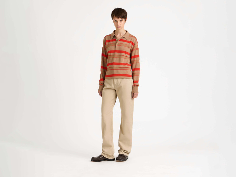 JW Anderson KNITTED STRIPED RUGBY POLO TOP IN BISCUIT outlook