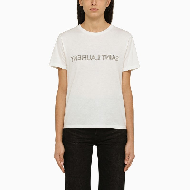 Saint Laurent Natural T-Shirt With Logo Women - 1