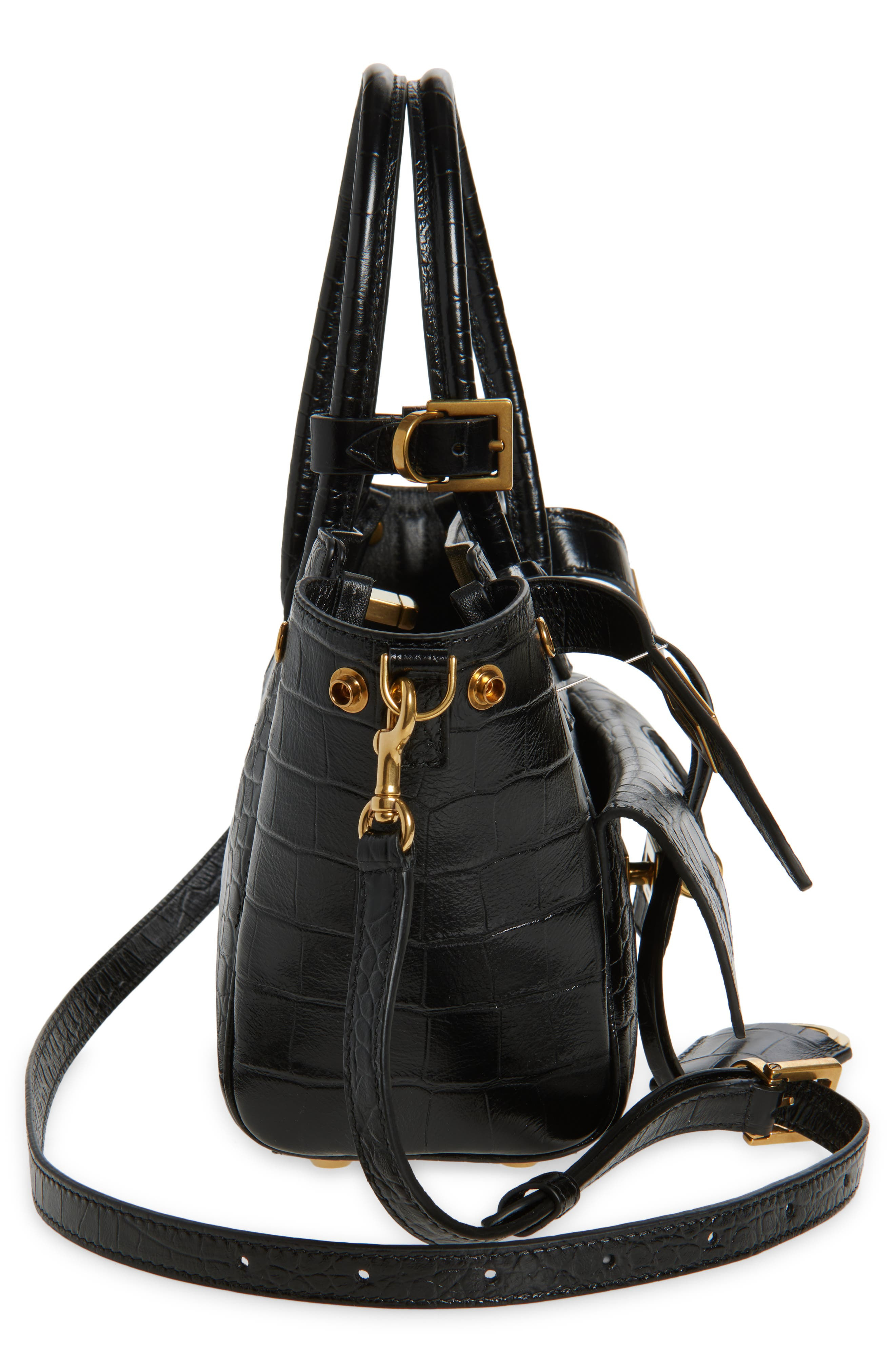 Balenciaga Mini Bel Air Croc Embossed Leather Carry All Tote in Black at Nordstrom - 6