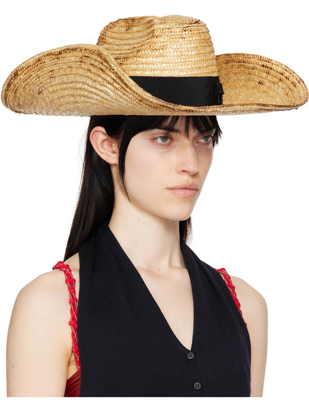 Beige Wheat Spikes Embellished 'Sunburnt' Cowboy Beach Hat - 2