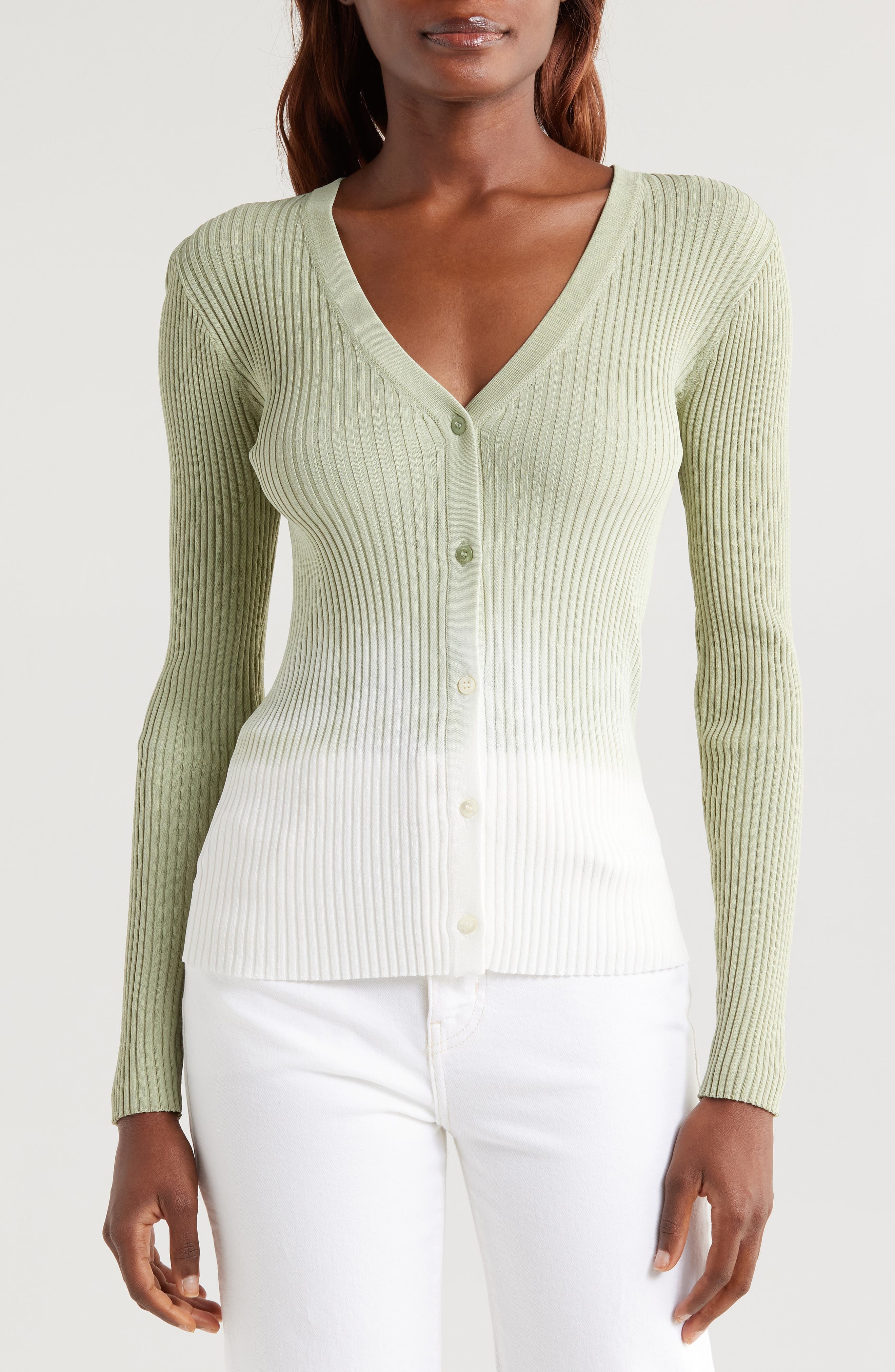 STAUD Ombré Rib Cardigan in Jade Drift Tie Dye at Nordstrom - 4