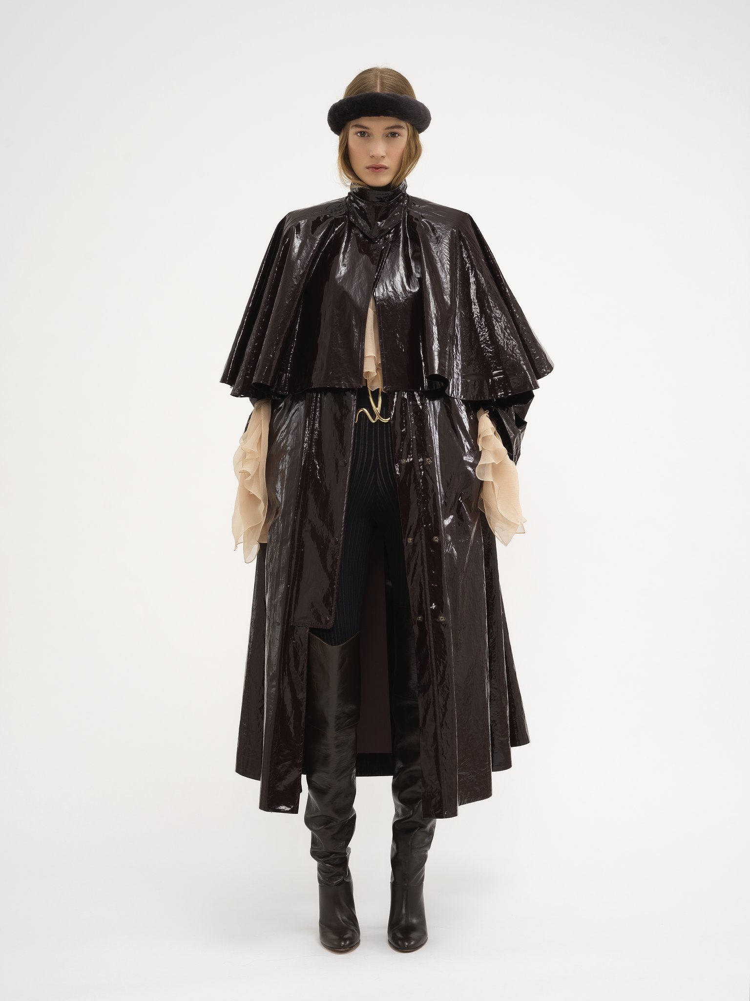 OVERSIZED LONG PARKA IN SHINY COTTON WITH CAPE - 3