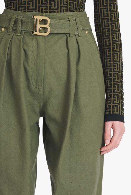 Boyfriend cut khaki jeans with Balmain buckle - 6